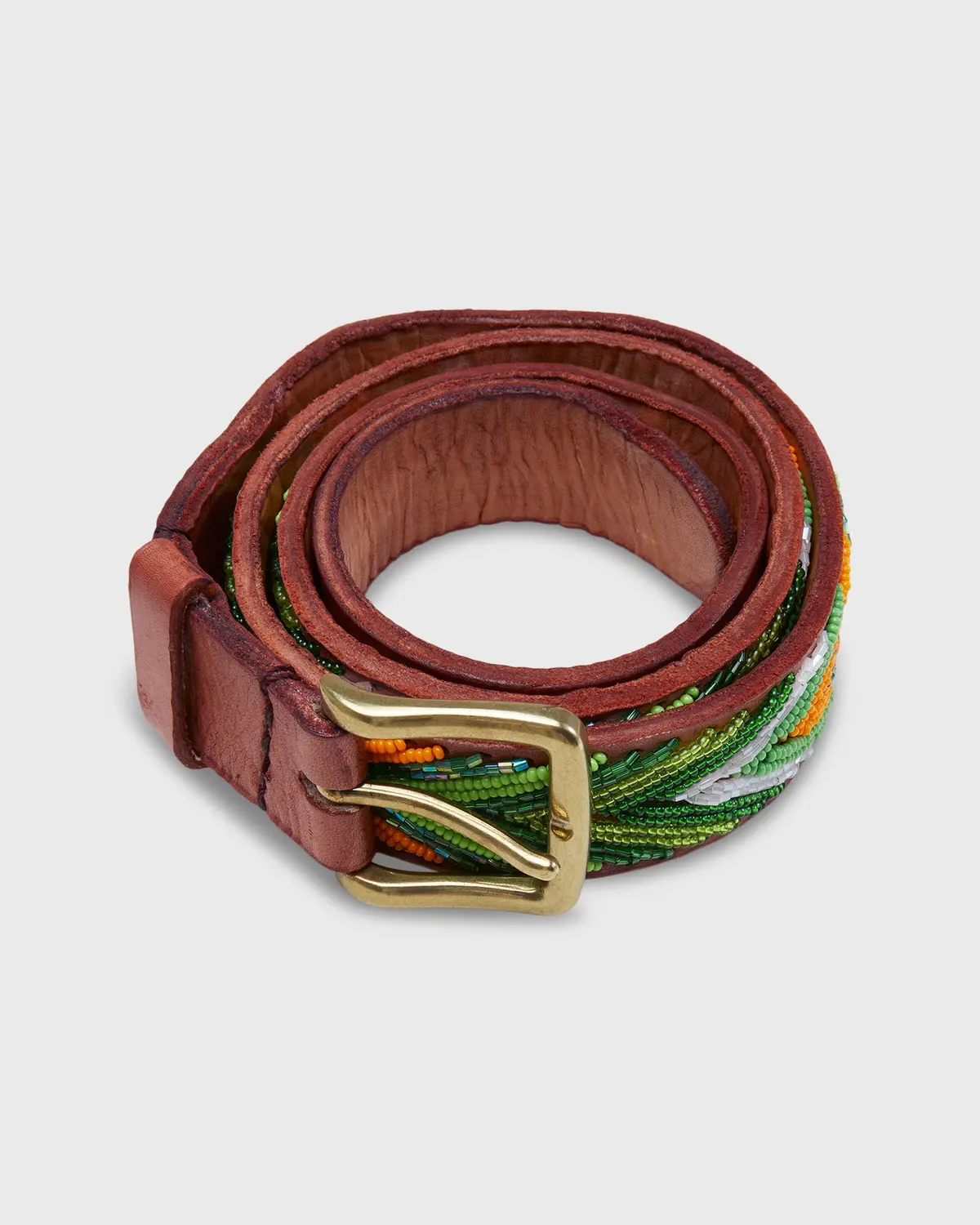 1.25" African Beaded Belt In Mango/Green Arrow 1