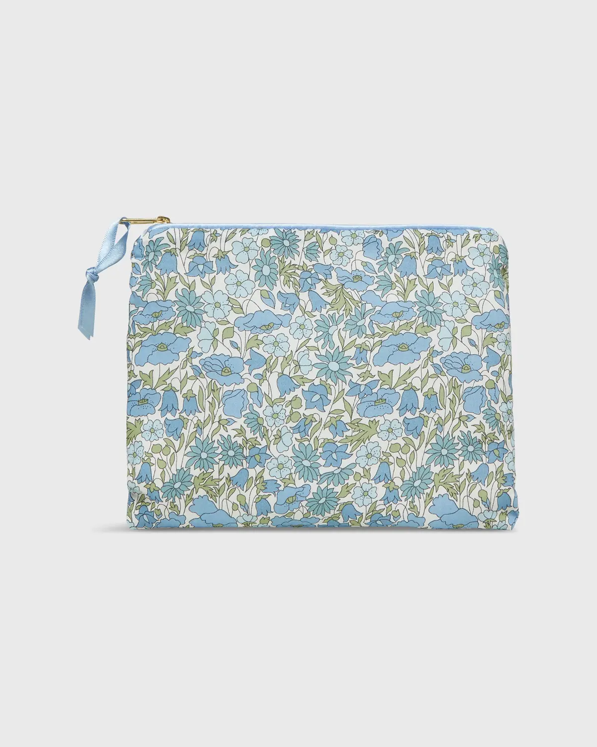 Soft Small Zip Pouch In Light Blue Poppy & Daisy Liberty Fabric 1