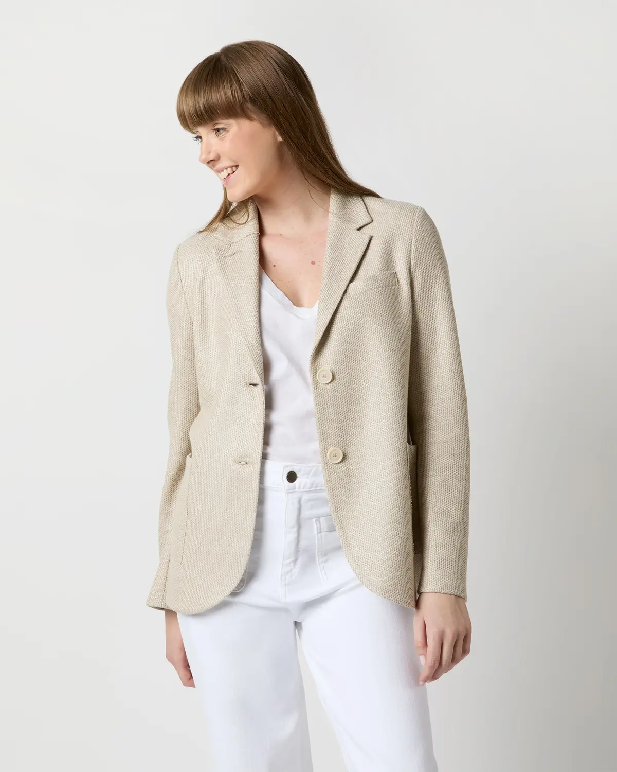 Stand-Up Collar Blazer In Sand 1