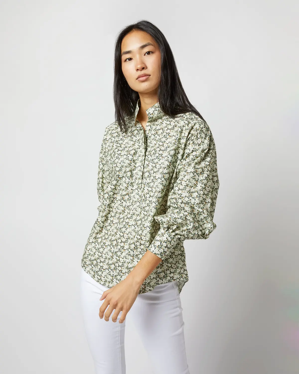 Anaya Popover Shirt In Olive Eliasson Liberty Fabric 1