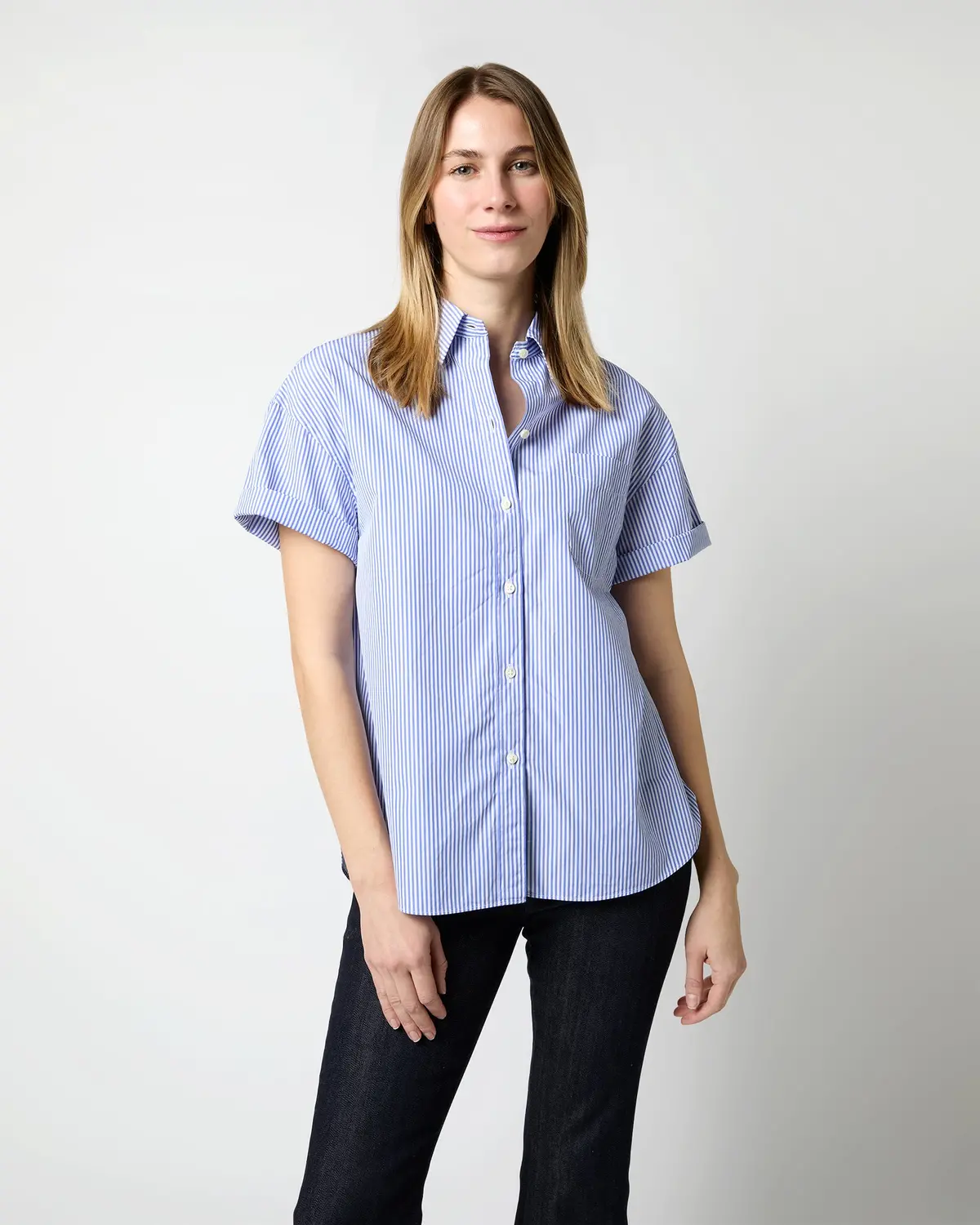Agnes Shirt In Blue Bengal Stripe Poplin 1
