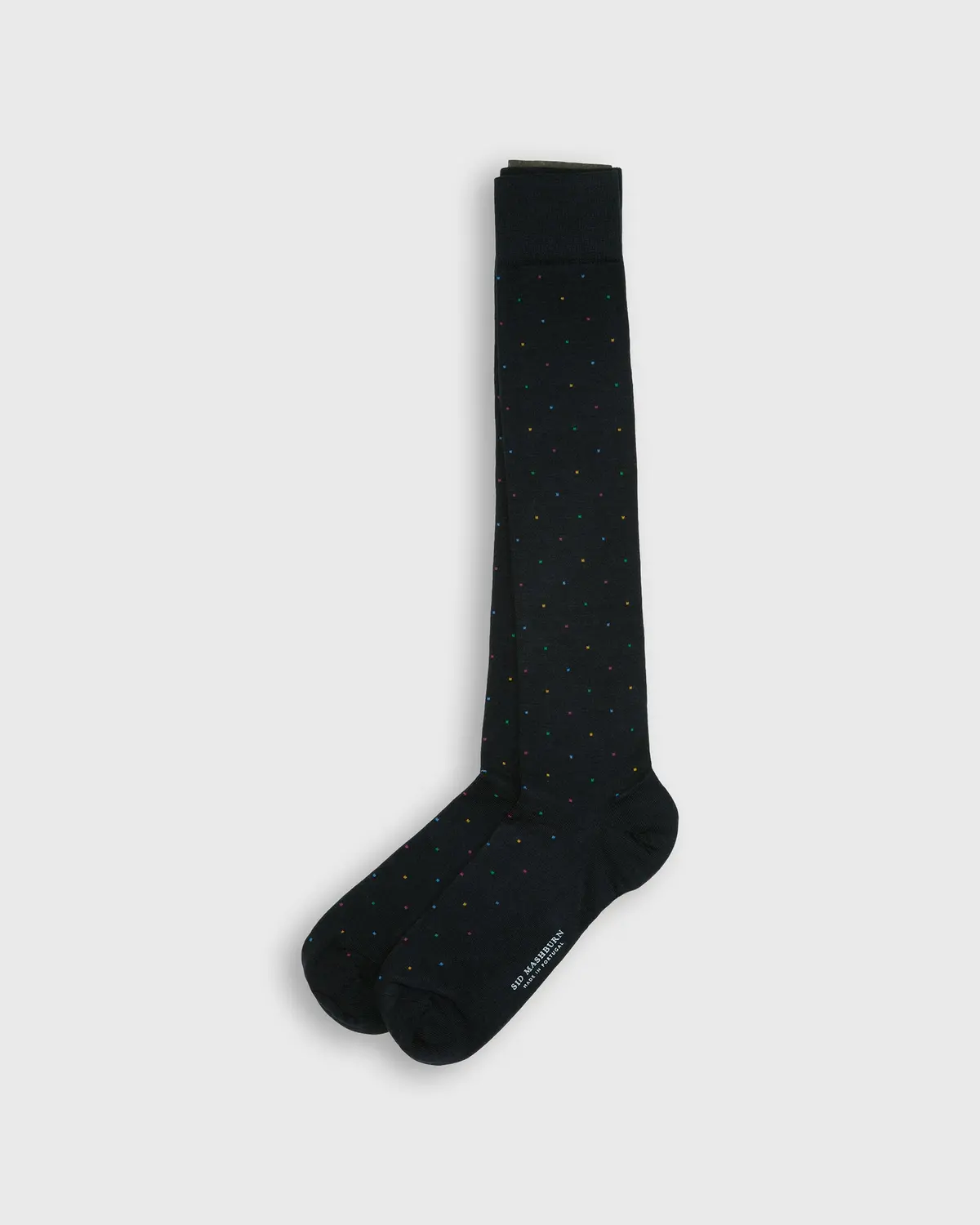 Over-The-Calf Dress Socks In Navy/Multi Dot Extra Fine Merino 1