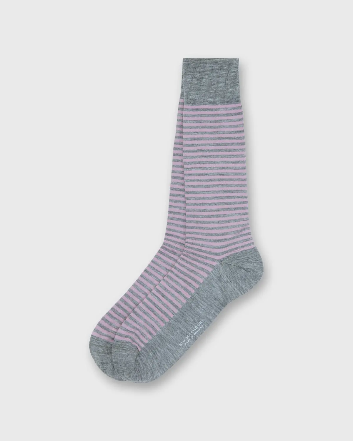 Striped Trouser Dress Socks In Heather Grey/Orchid Extra Fine Merino 1