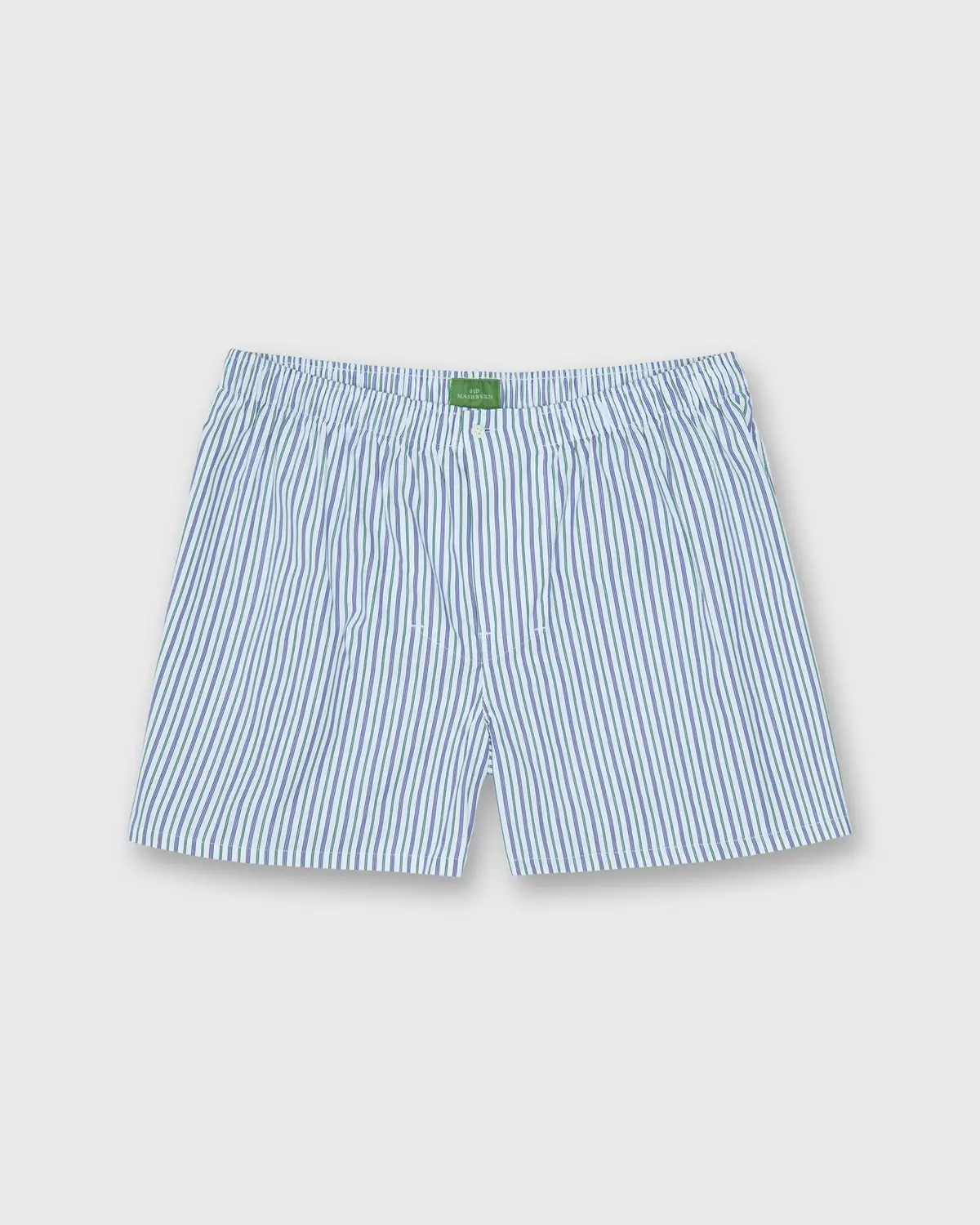 Button-Front Boxer Short In Green/Blue Multi Stripe Poplin 1