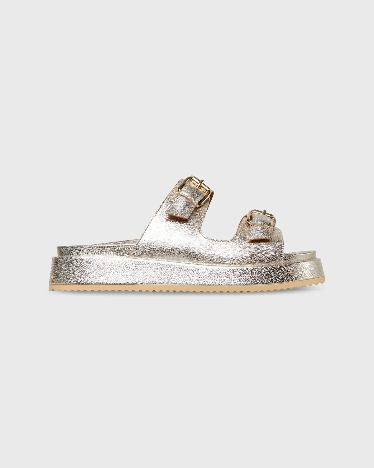 Double-Buckle Platform Slide In Light Platino Leather 1