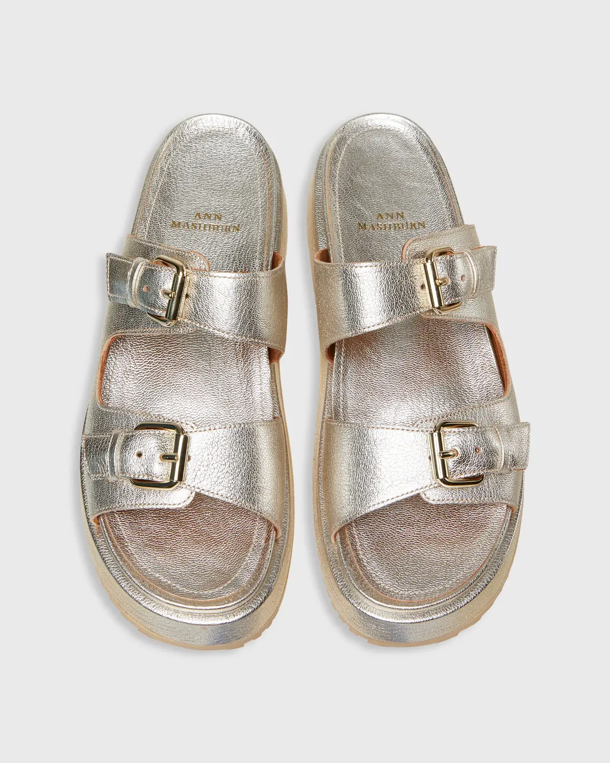 Double-Buckle Platform Slide In Light Platino Leather 2