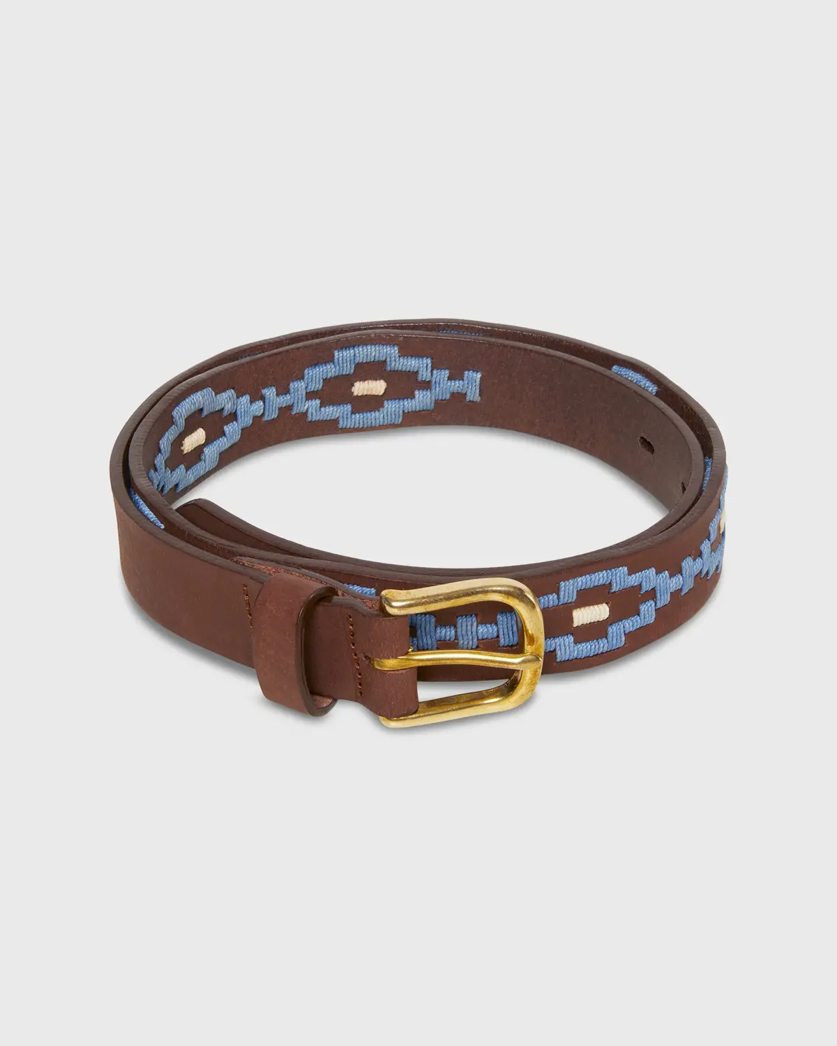 1 1/8" Polo Belt In Blue/Bone Medium Brown Leather 1