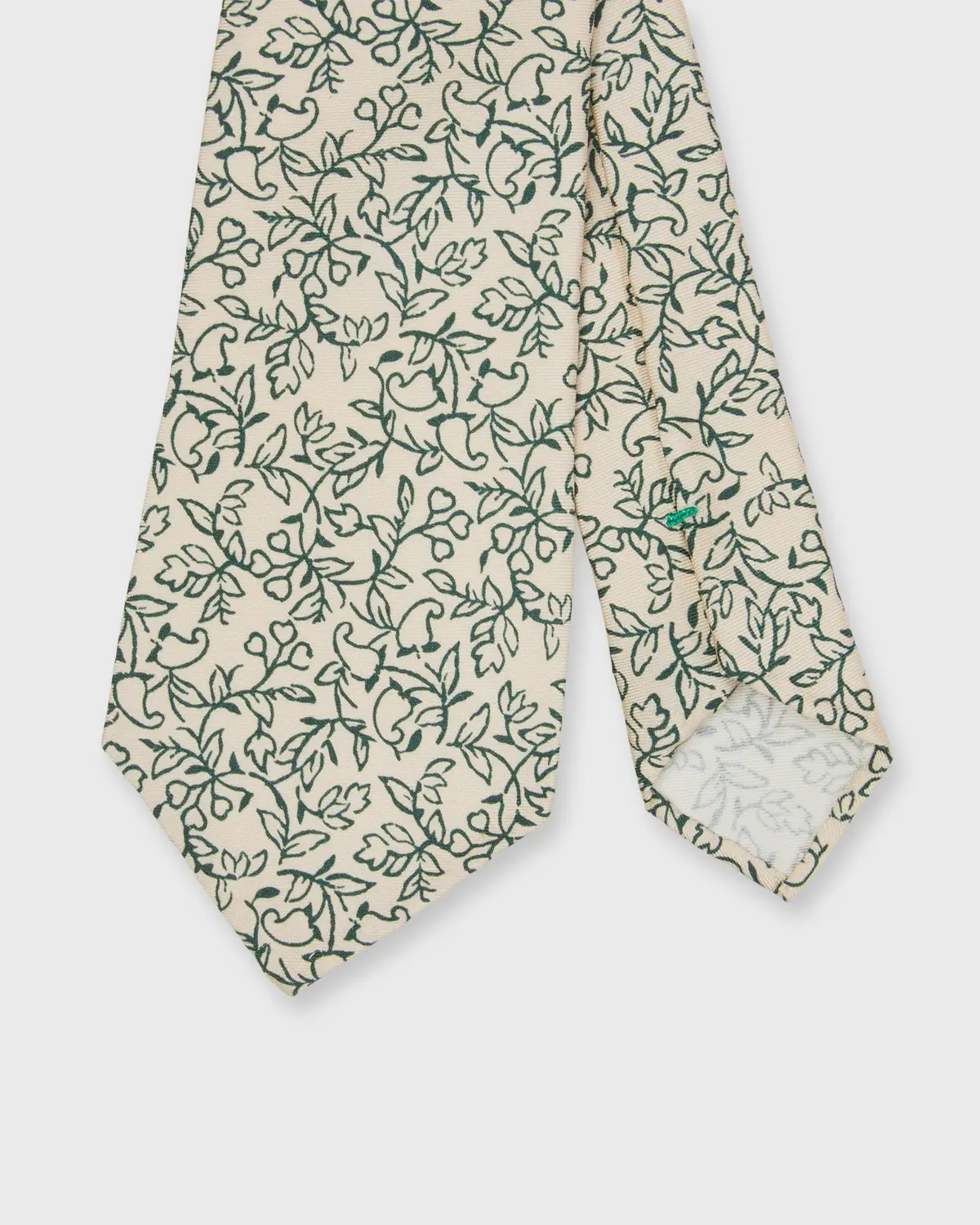 Silk Print Tie In Bone/Lake Green Floral 1