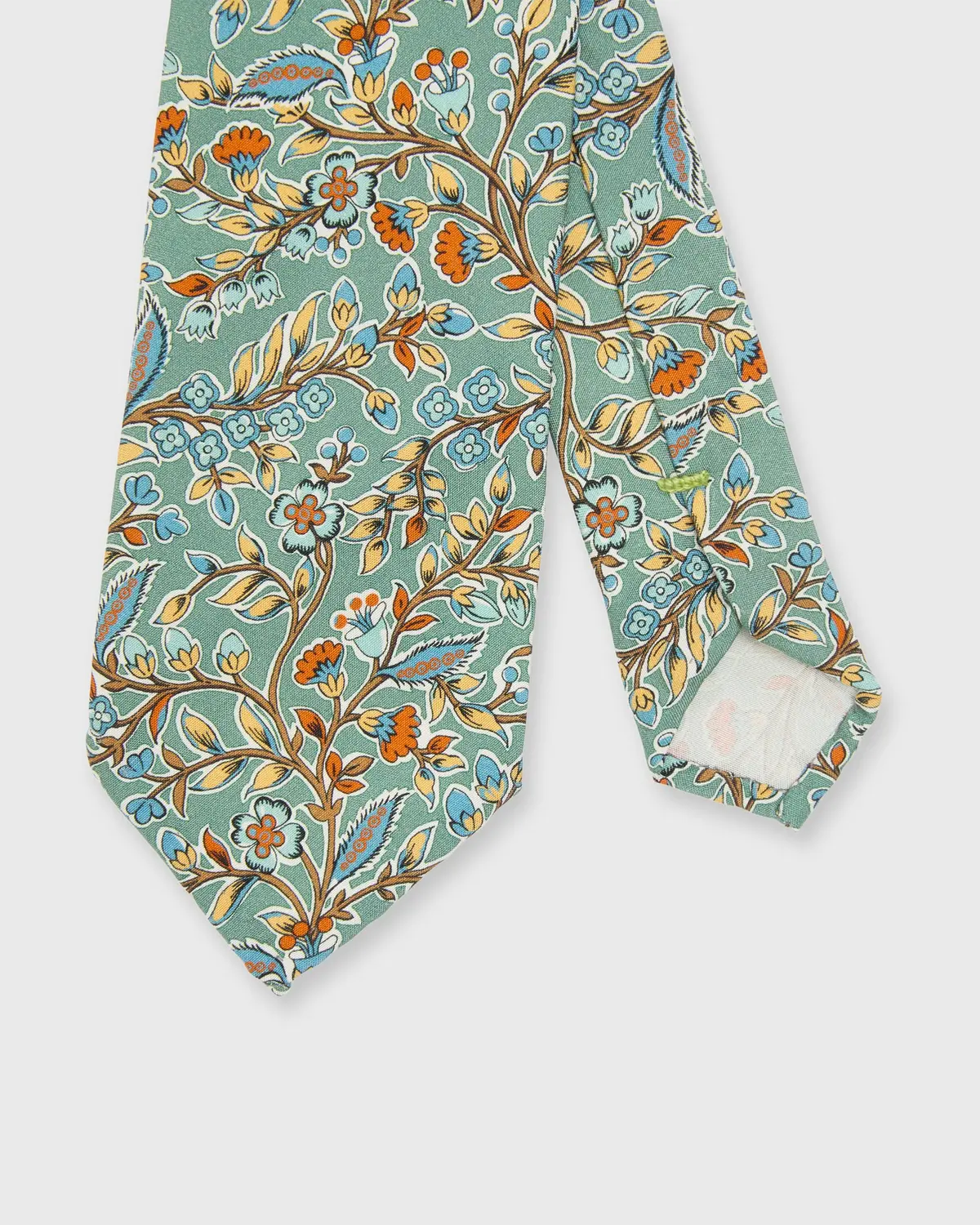 Silk Print Tie In Sage/Periwinkle/Salmon Floral 1