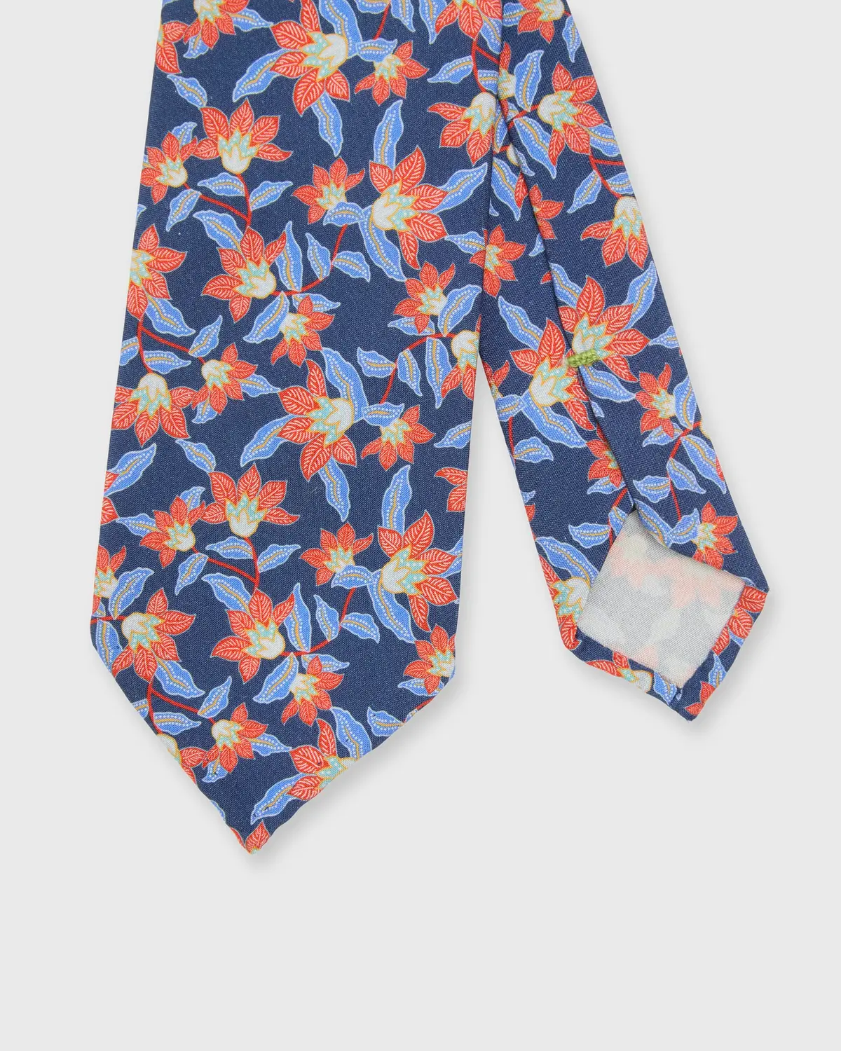 Silk Print Tie In Mid Blue/Coral Floral 1