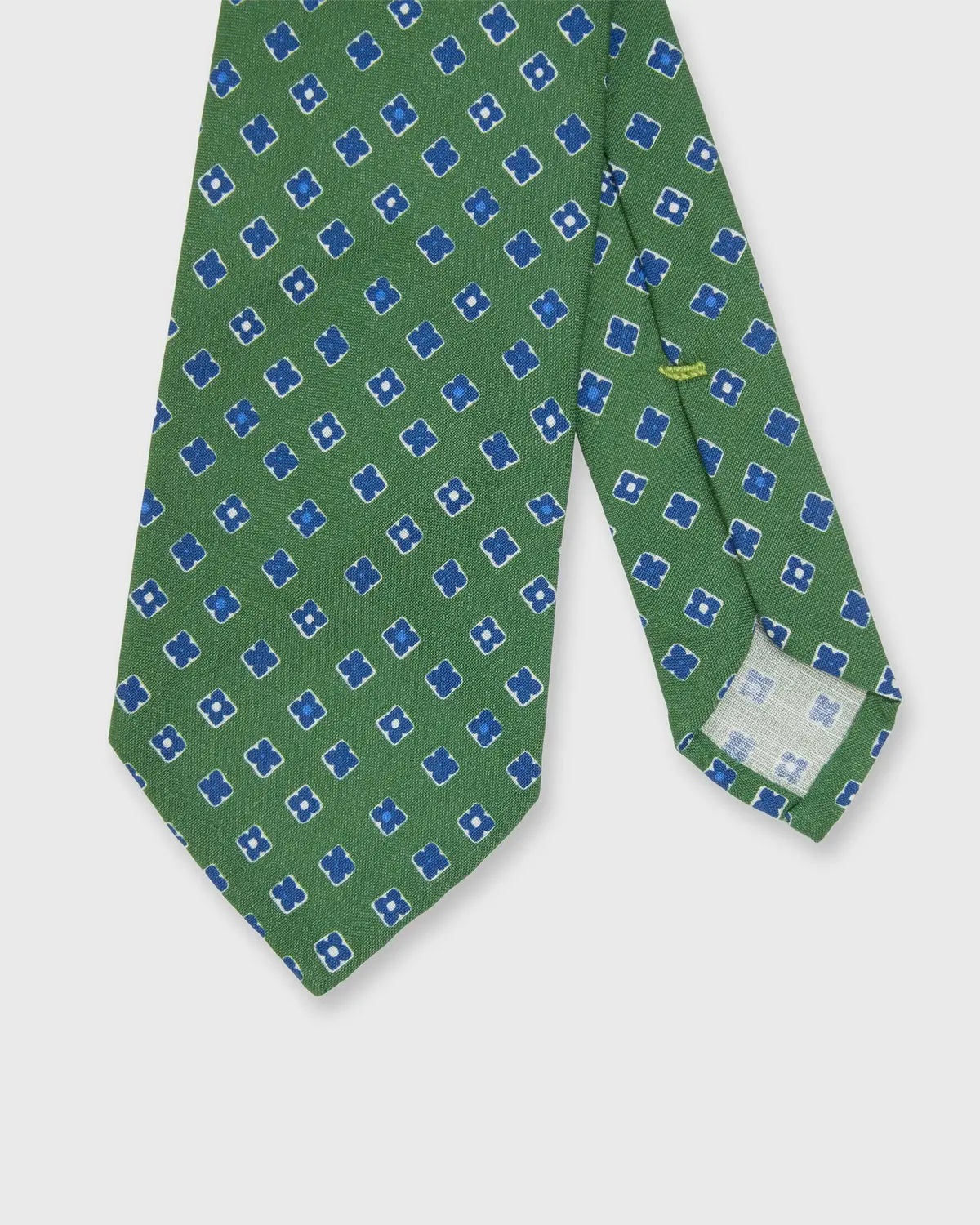 Linen/Silk Print Tie In Green/Blue Foulard 1