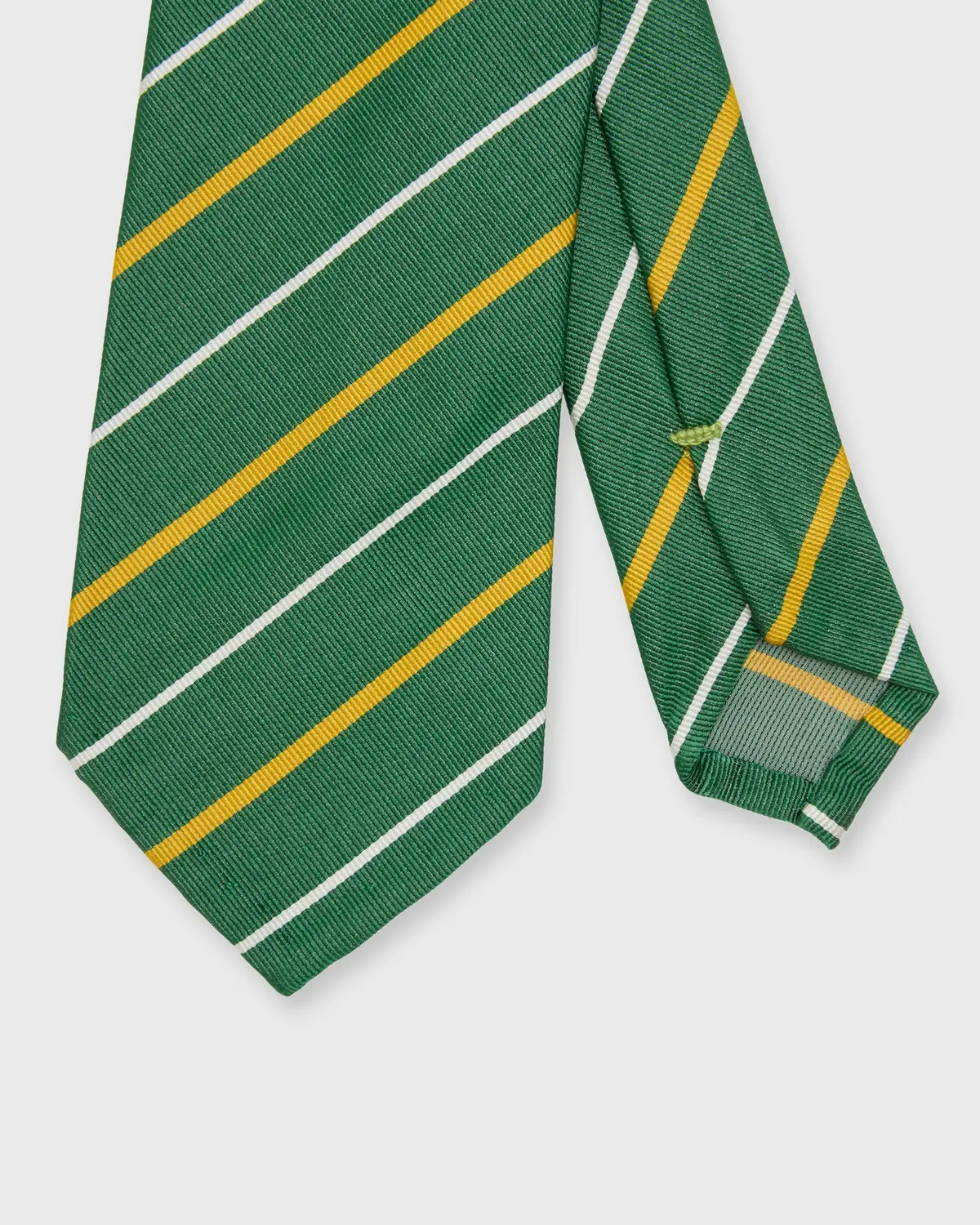 Silk Woven Tie In Green/Yellow/White Stripe 1