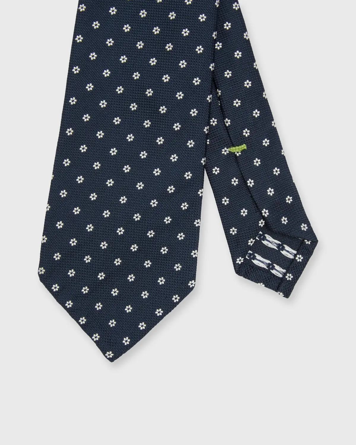 Silk Woven Tie In Navy/White Flower 1