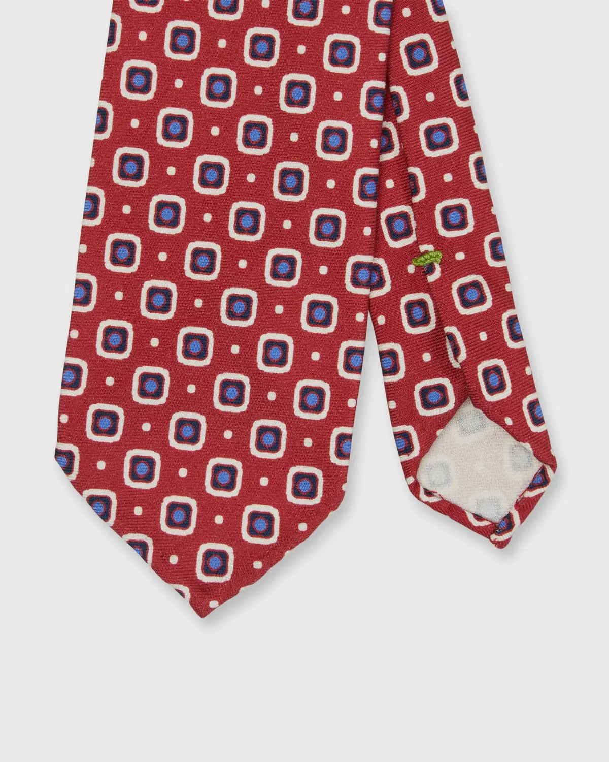 Silk Print Tie In Raspberry/Blue/Bone Square 1