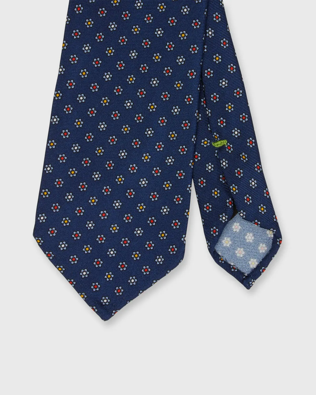 Silk Print Tie In Navy/Sky Multi Flower 1