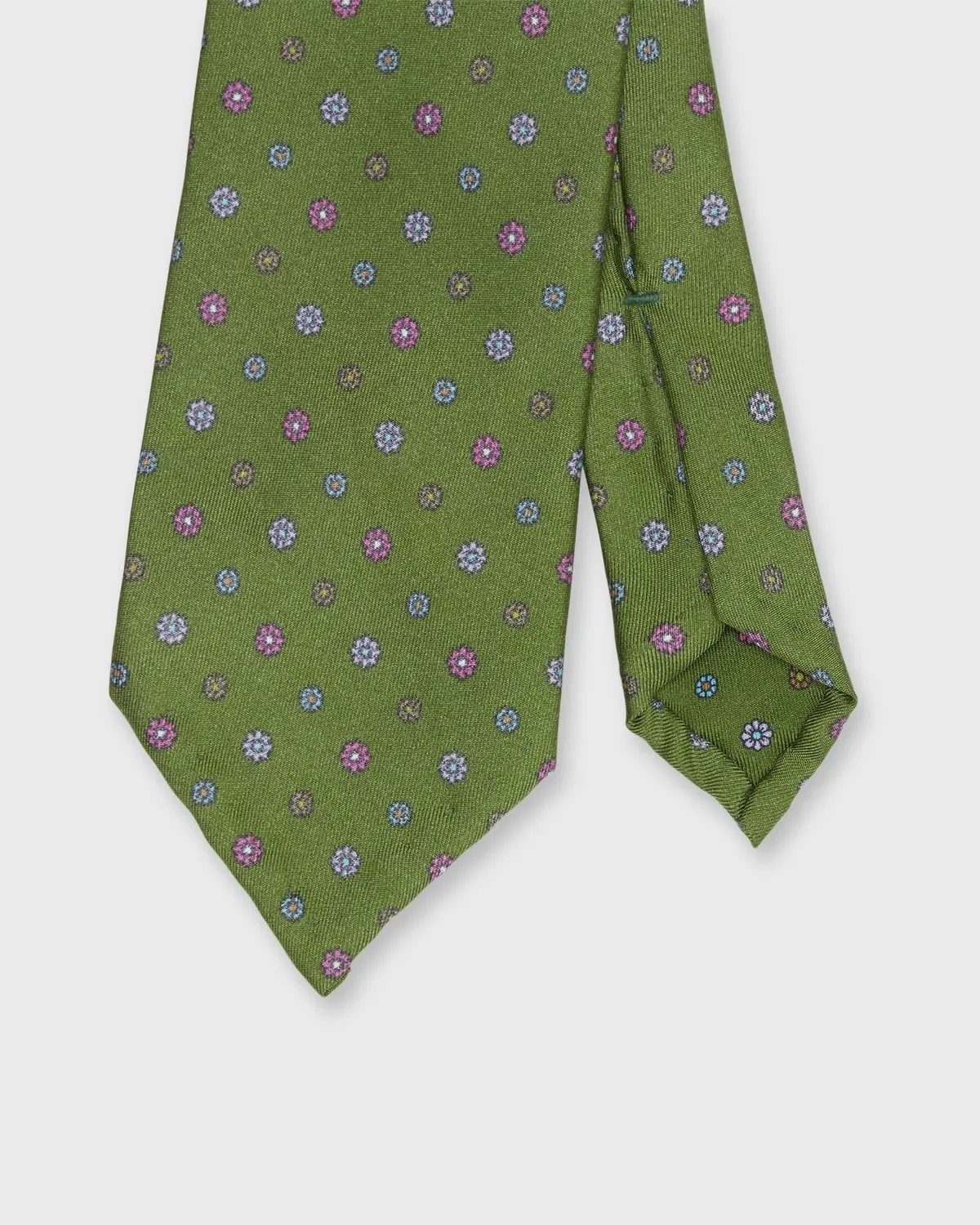 Silk Print Tie In Reversed Olive Multi Flower 1