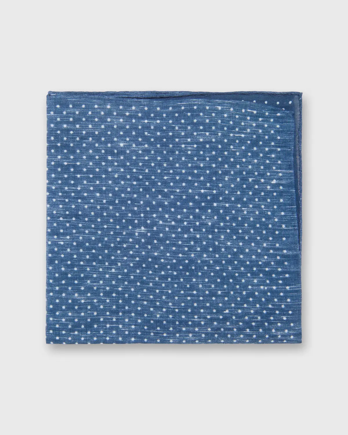 Linen/Cotton Print Pocket Square In Denim/White Dots 1