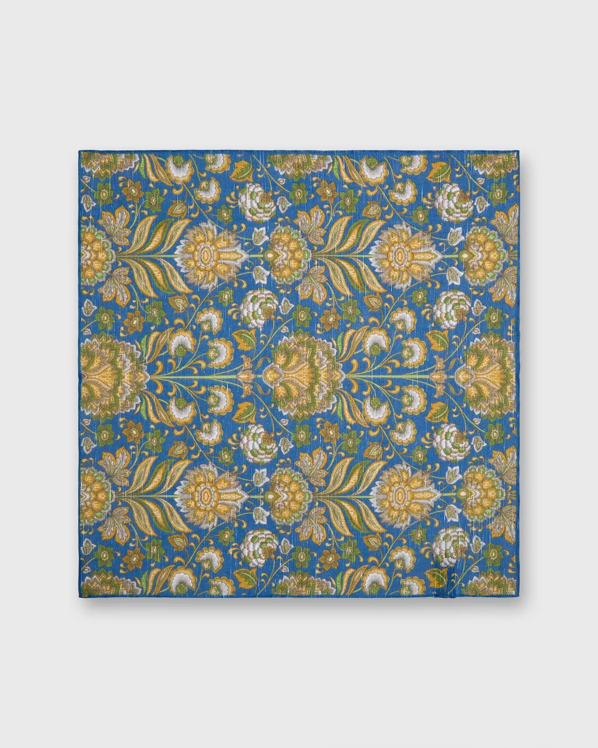 Linen/Cotton Print Pocket Square In Blue/Green/Yellow Floral 2