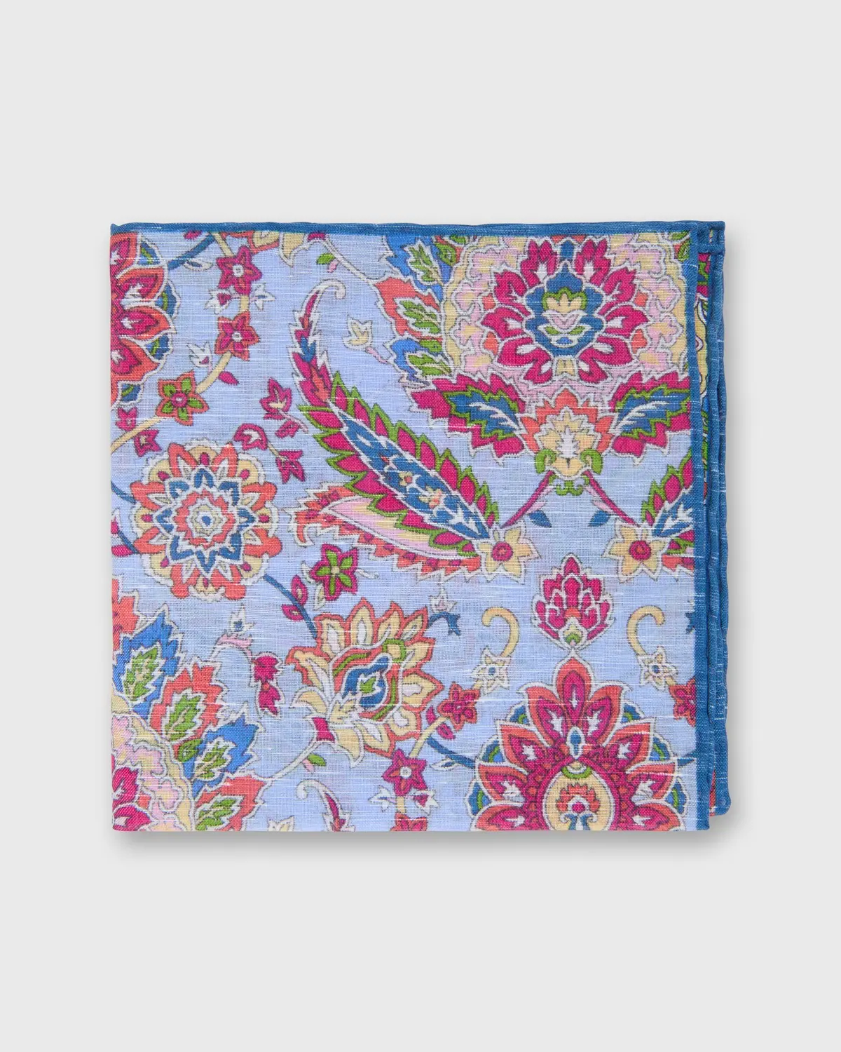 Linen/Cotton Print Pocket Square In Lilac/Multi Floral 1