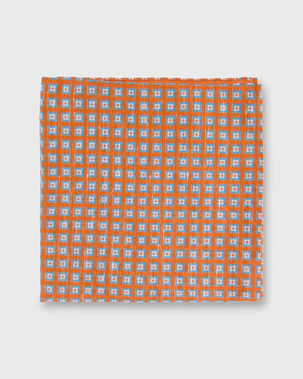 Linen/Cotton Print Pocket Square In Apricot/French Blue Foulard 1