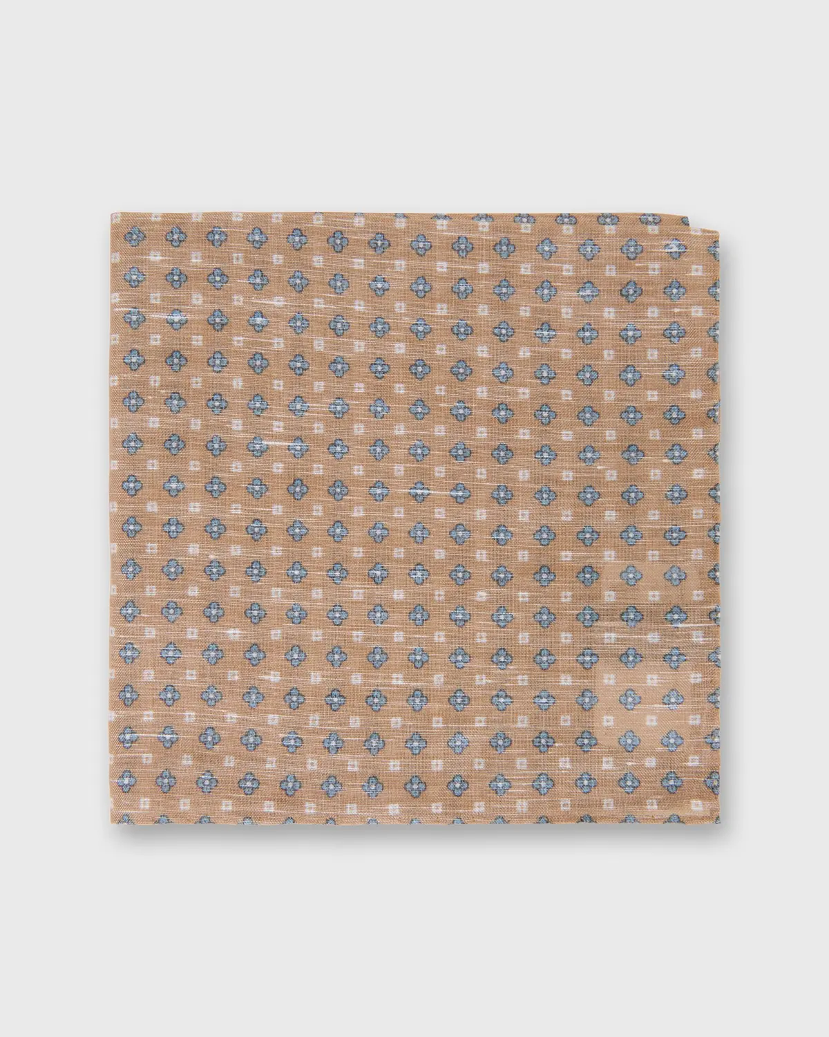 Linen/Cotton Print Pocket Square In Stone/Blue Flower 1