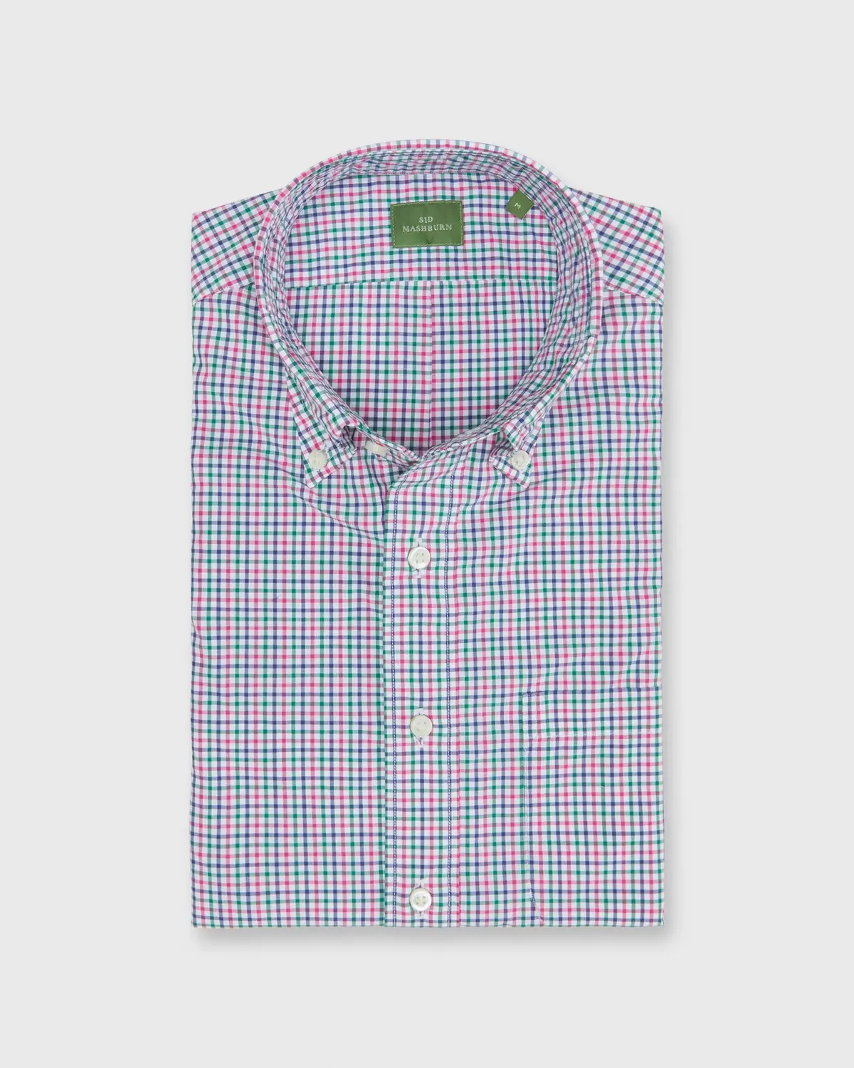 Button-Down Sport Shirt In Berry/Green/Navy Tattersall Poplin 1