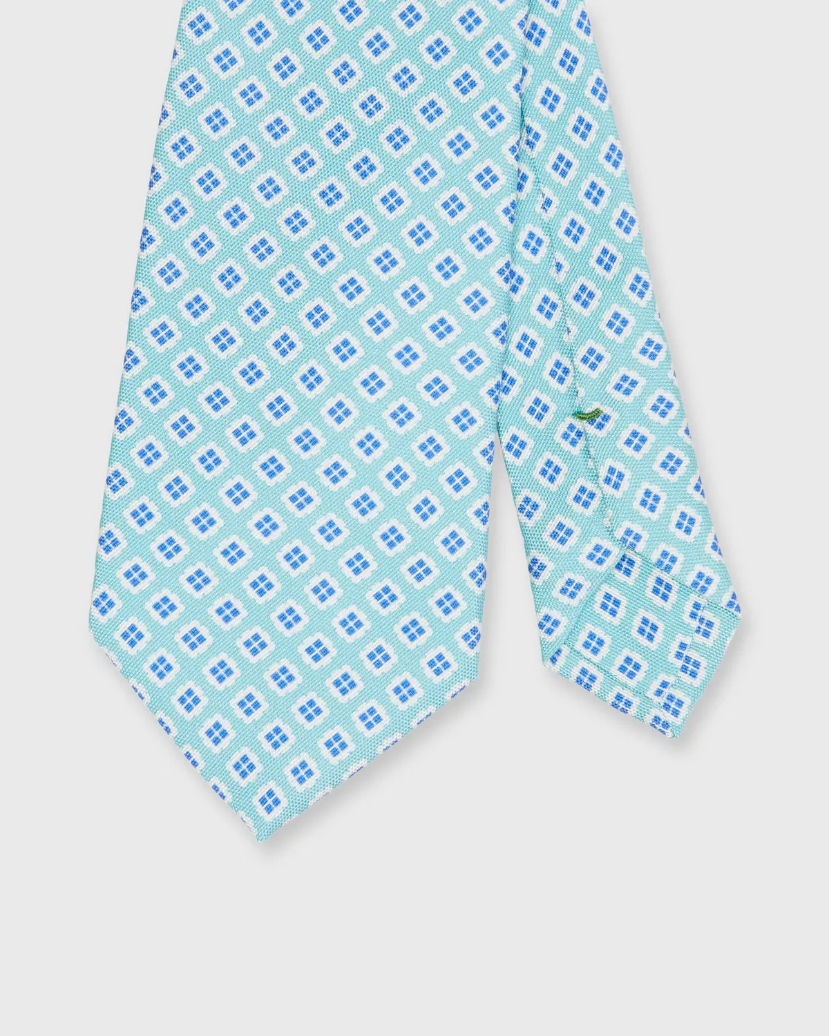 Silk Print Tie In Aqua/Blue Square Foulard 1