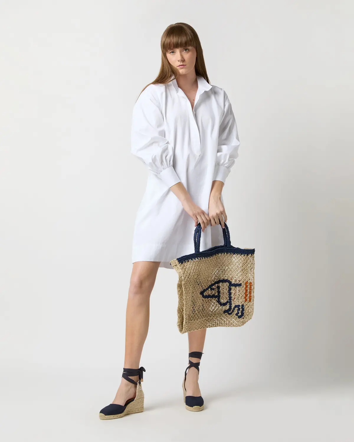 Small Breton Dog Tote In Natural/Blue 2