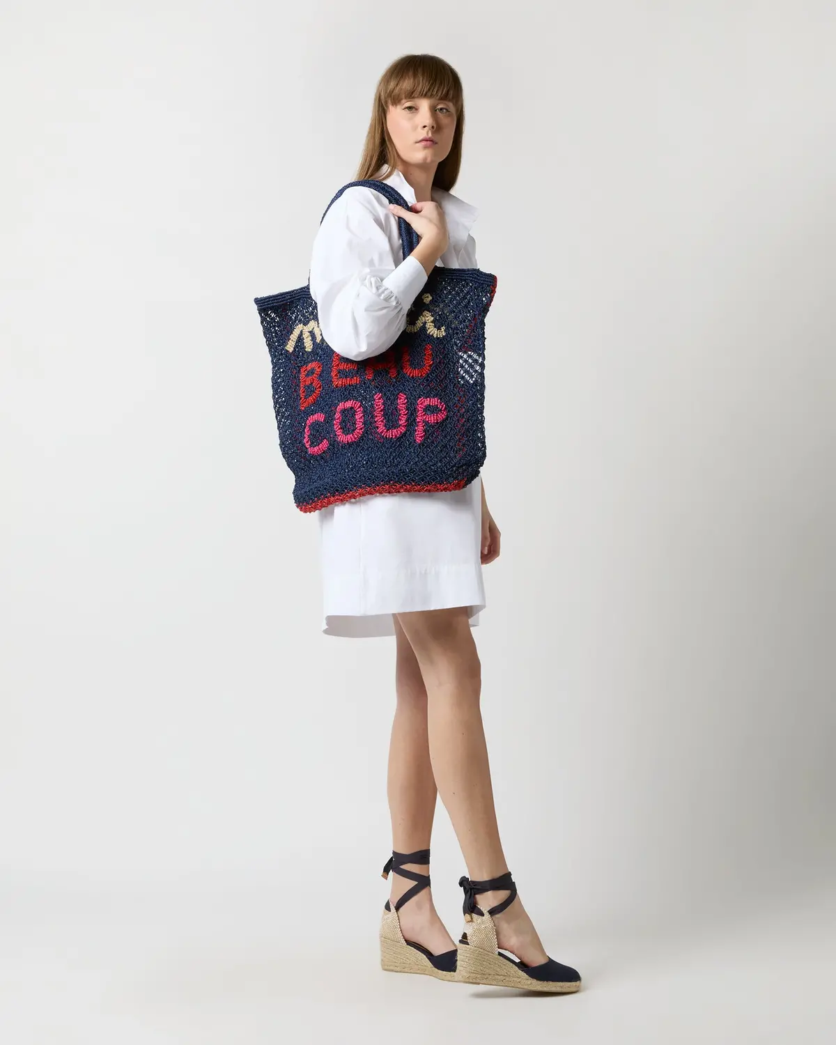 Large Merci Beau Coup Tote In Blue Multi 2
