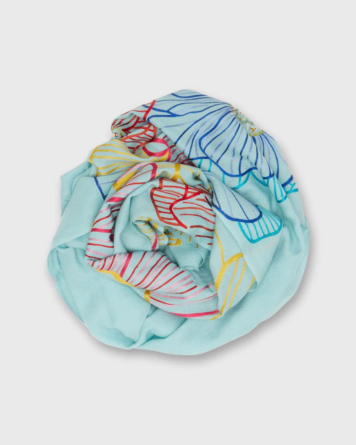 Colorful Flower Scarf In Aqua 1