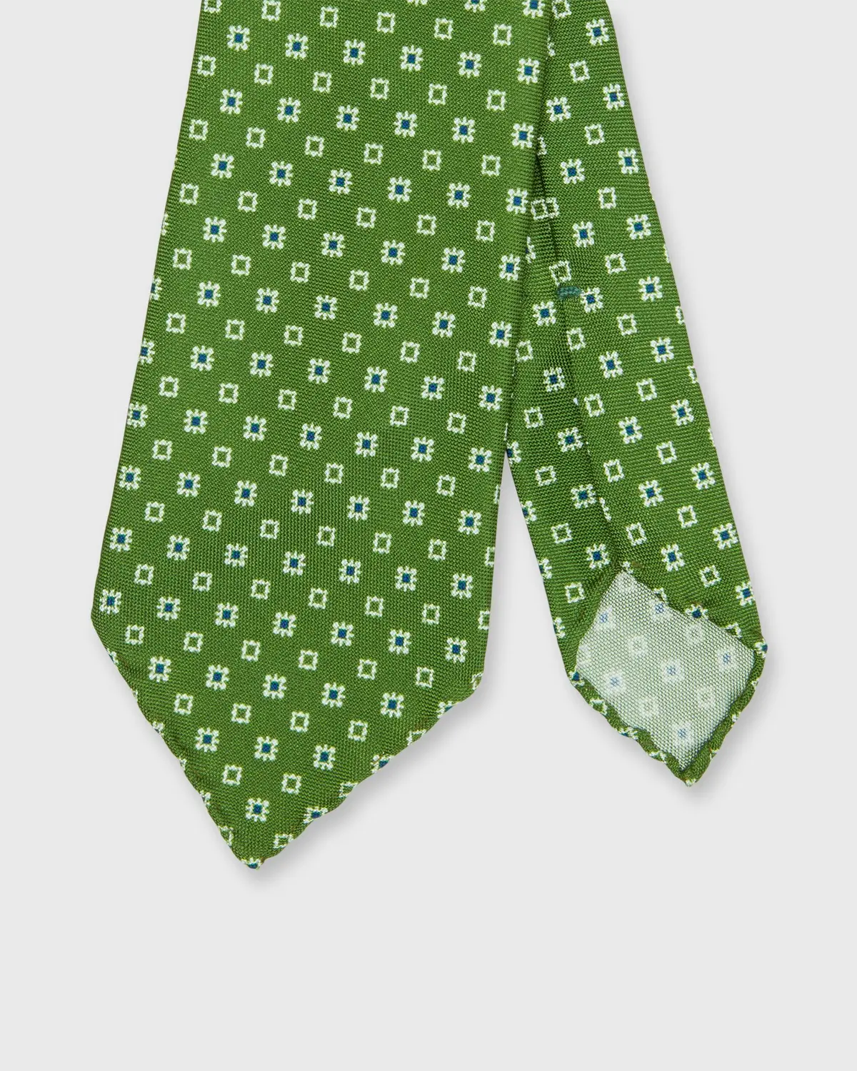 Silk Print Tie In Olive/Bone/Navy Foulard 1