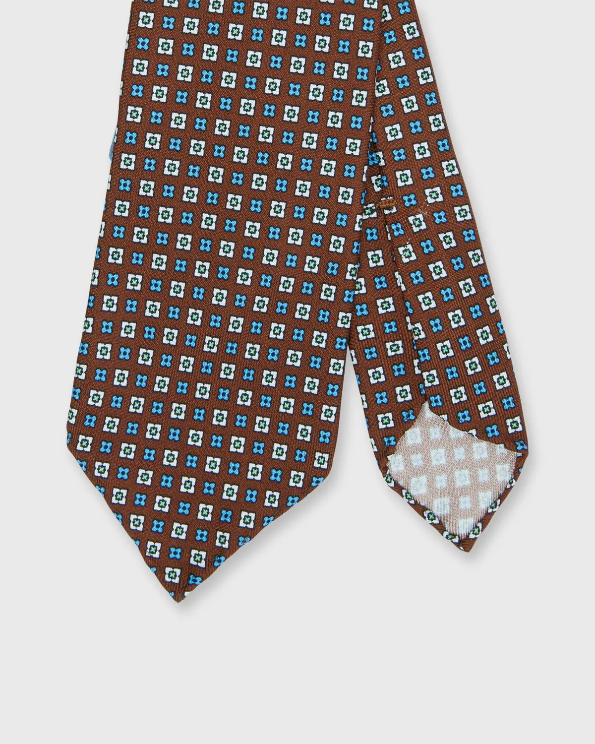 Silk Print Tie In Brown/Sky/Olive Foulard 1