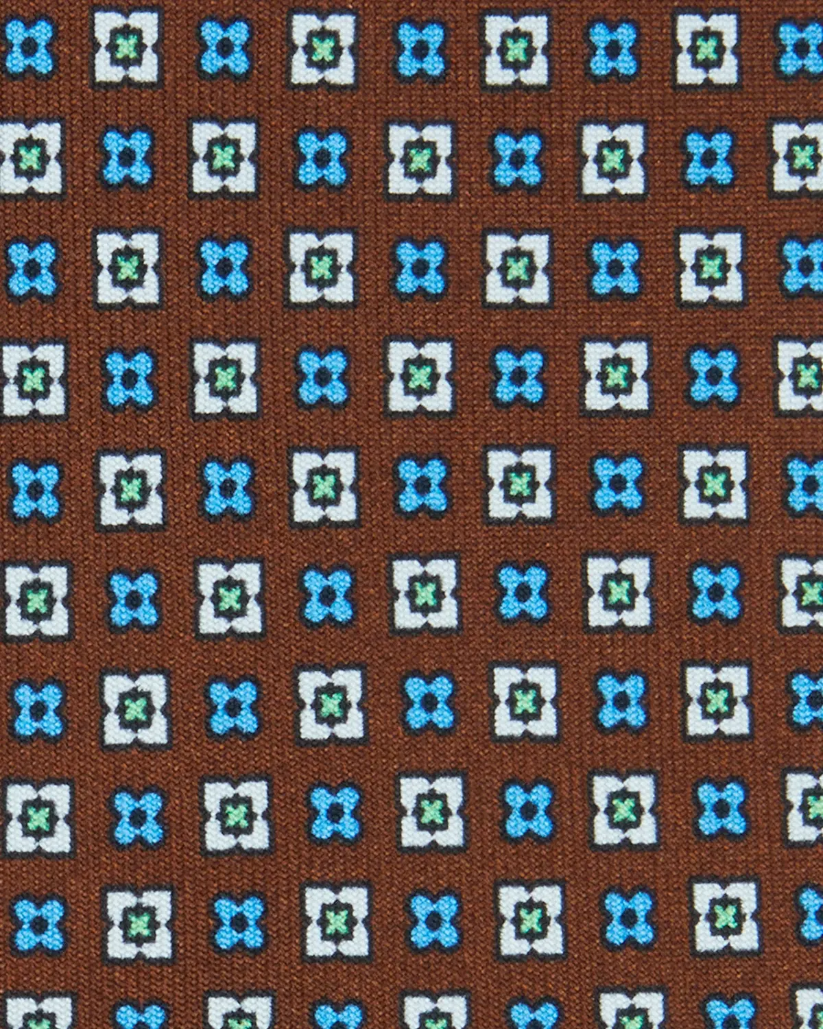 Silk Print Tie In Brown/Sky/Olive Foulard 2