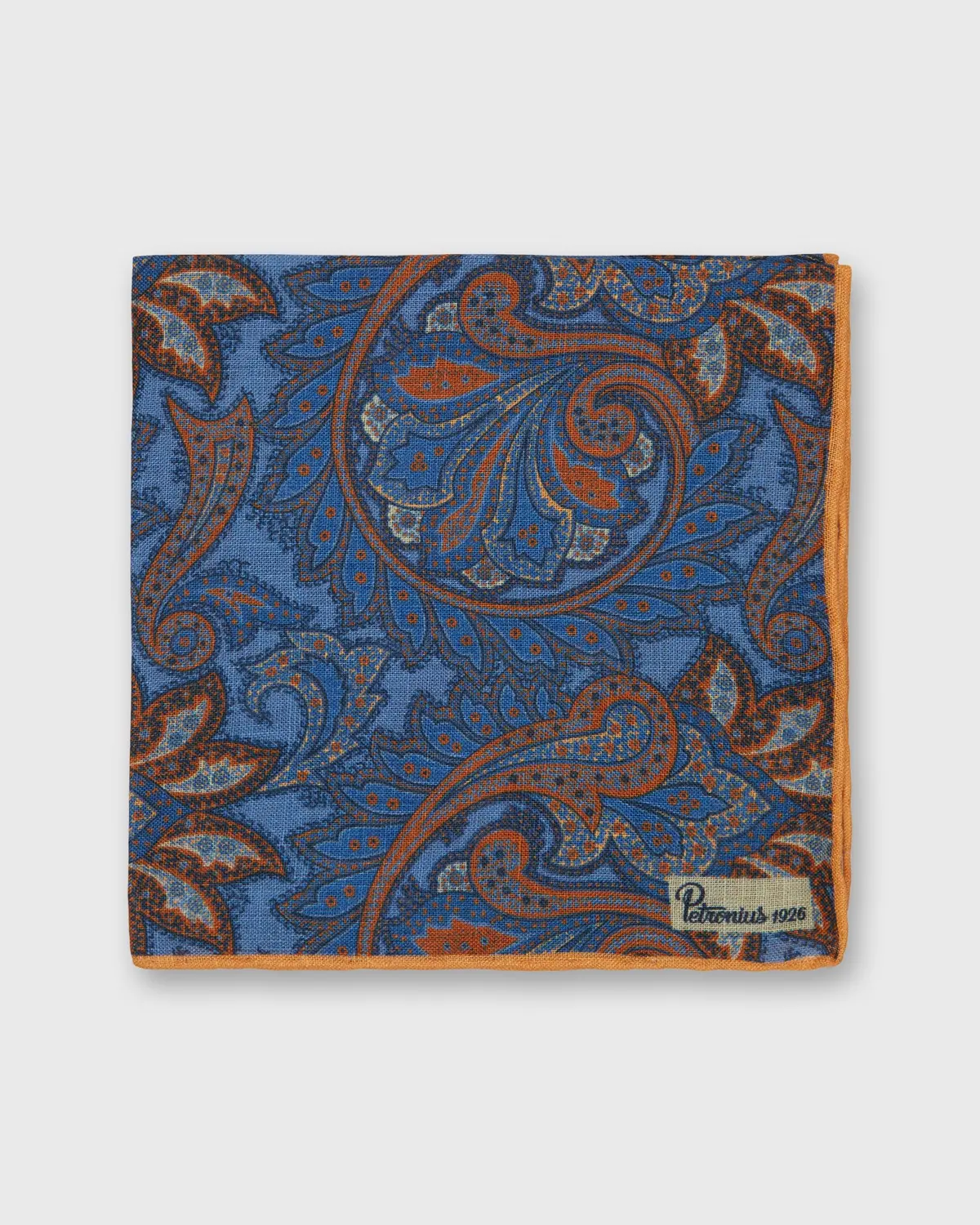 Linen Print Pocket Square In Blue/Brick Paisley 1