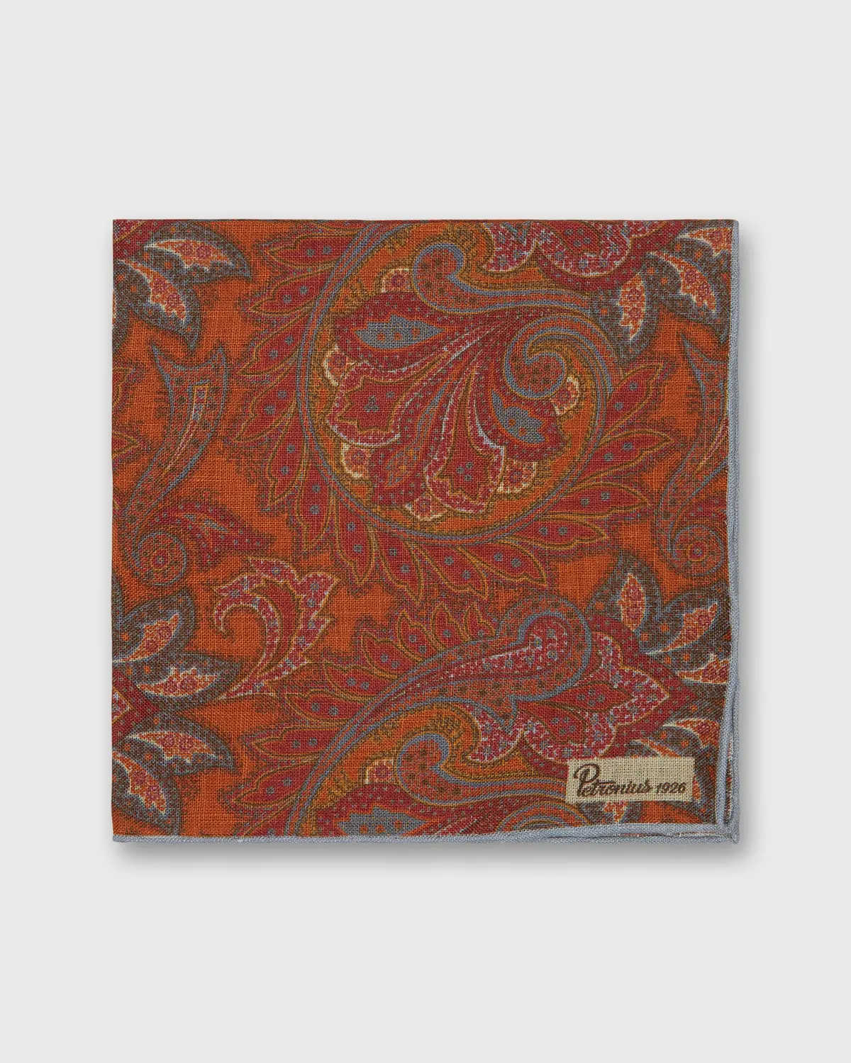 Linen Print Pocket Square In Brick/Sienna Paisley 1
