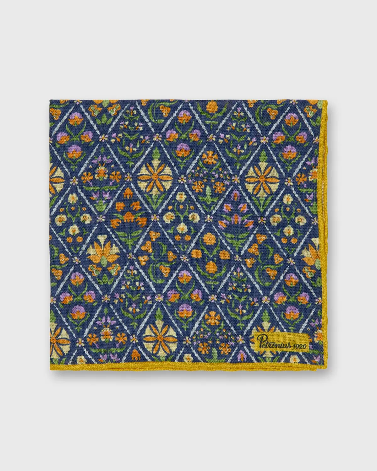 Linen Print Pocket Square In Navy Multi Mosaic 1