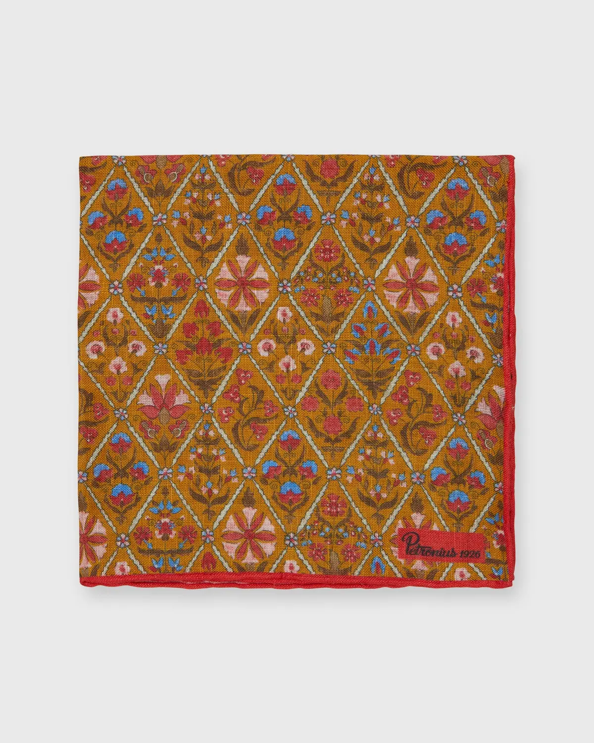 Linen Print Pocket Square In Orange Multi Mosaic 1