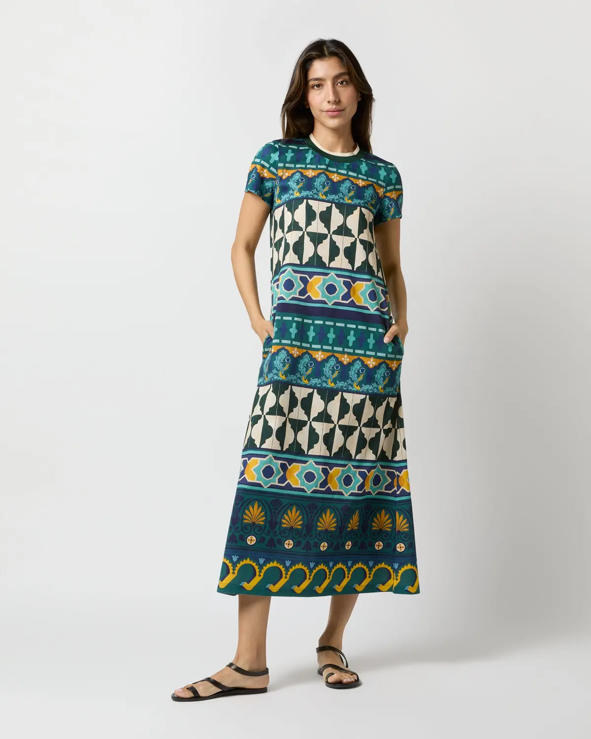 Sporty Swing Dress In Emerald Casareale Barré Cotton Jersey 1
