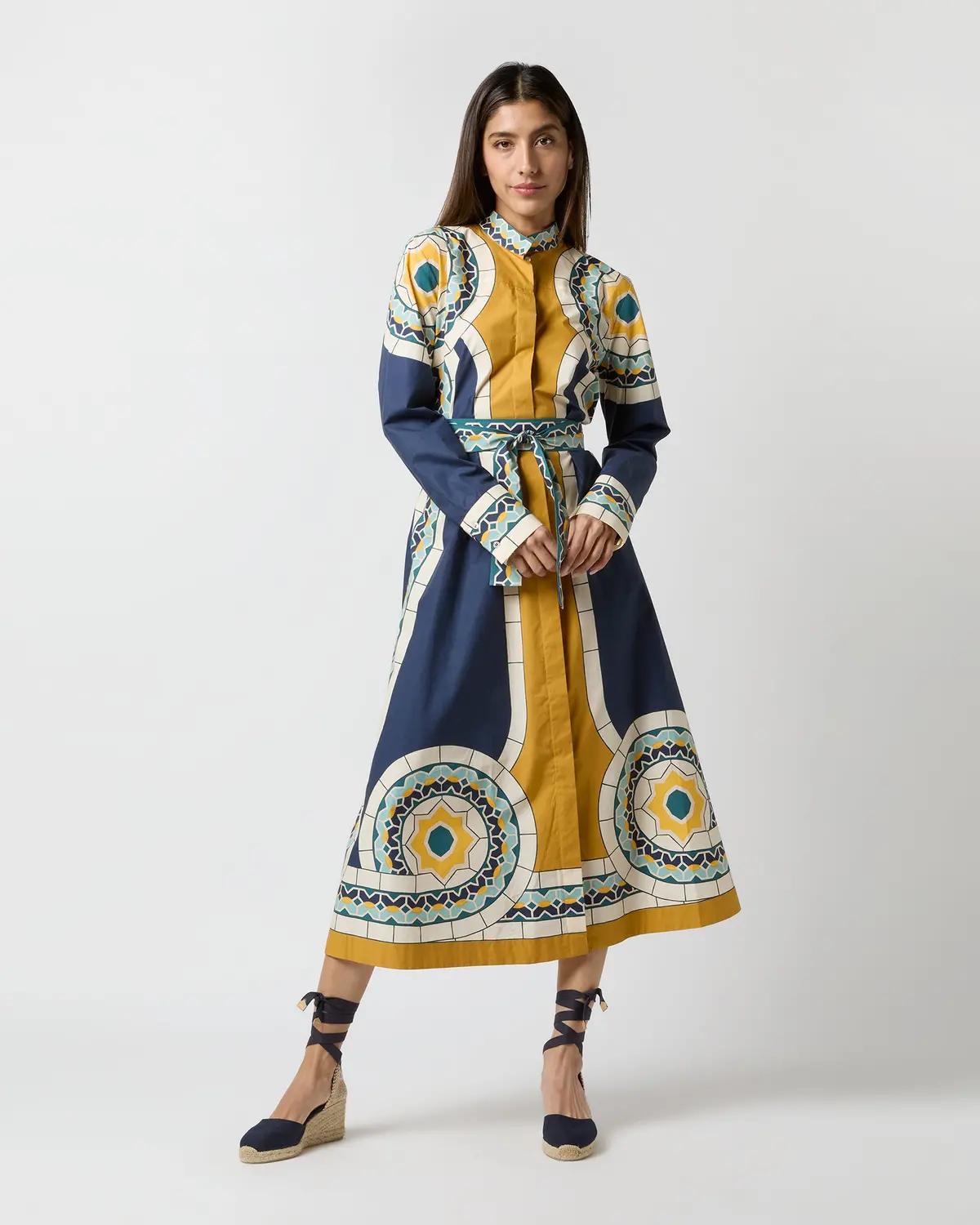 Sundowner Dress In Blue Mudejar Placée Cotton Popeline 1
