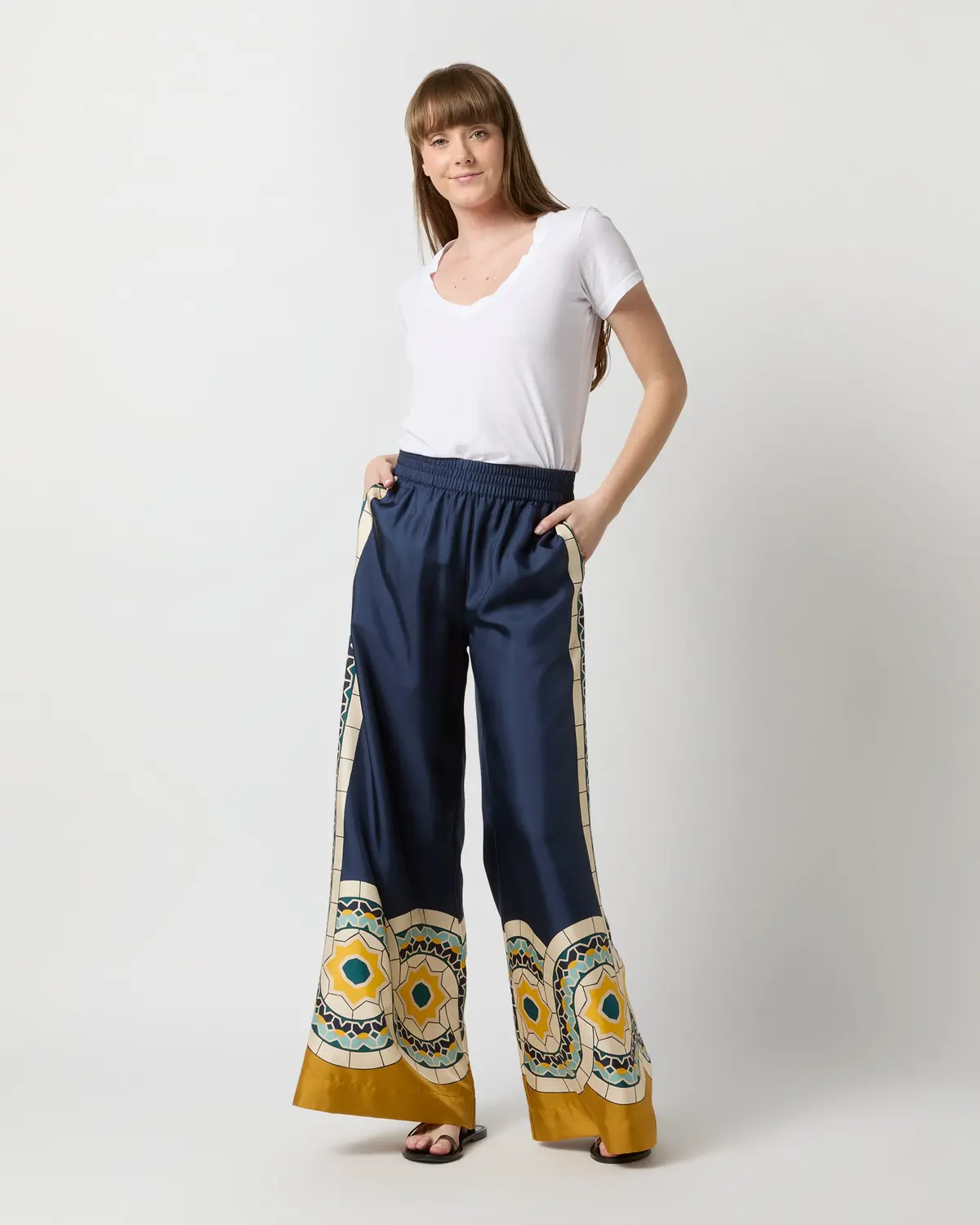 Palazzo Pant In Blue Mudejar Placée Silk Twill 1