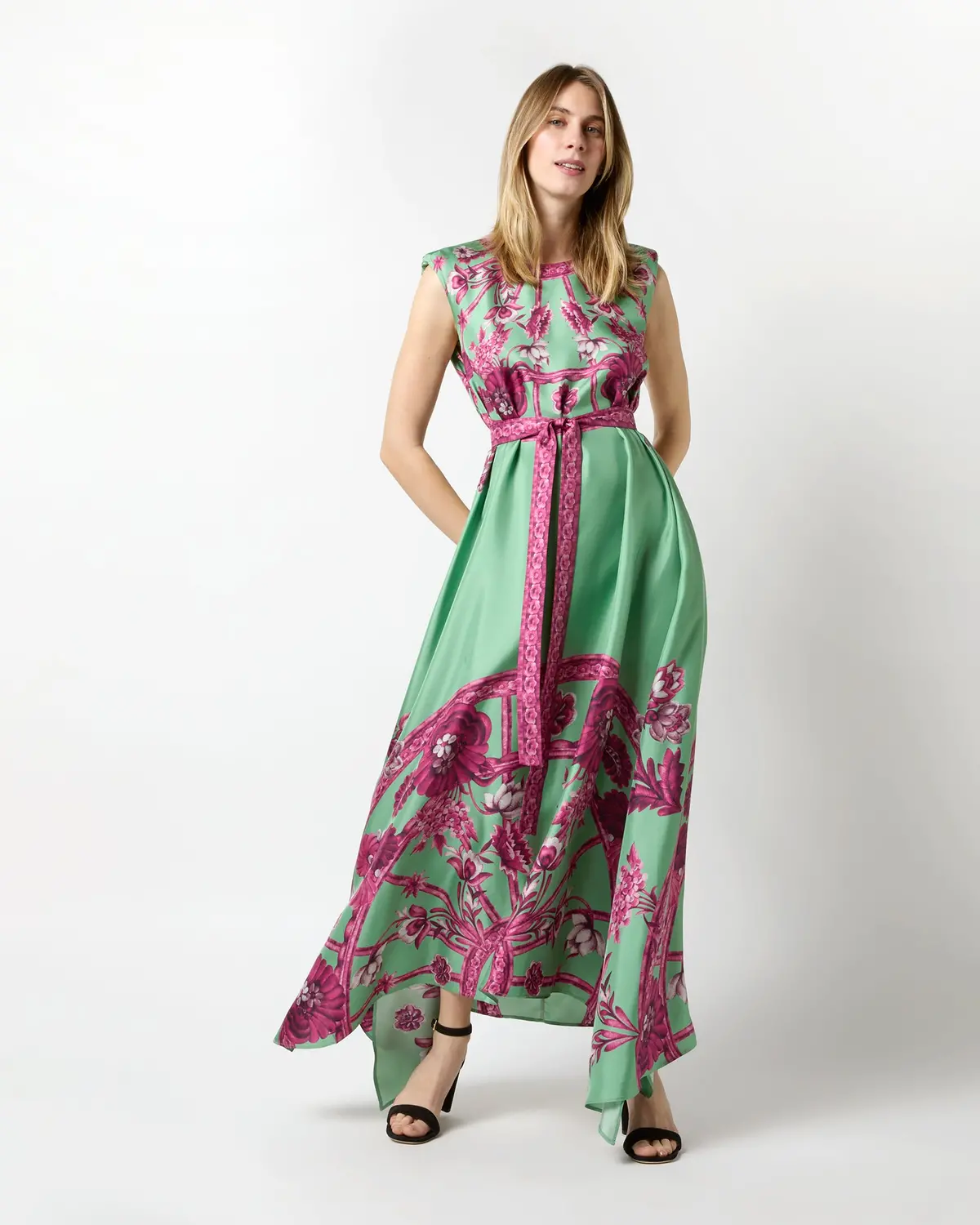 San Carlo Dress In Aquamarine Zodiac Placée Silk Twill 1