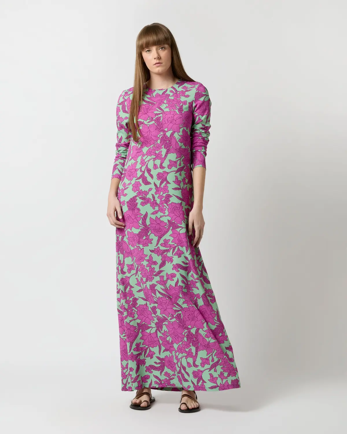 Long Sleeve Swing Dress In Aquamarine Zodiac Placée Viscose Sablé 1