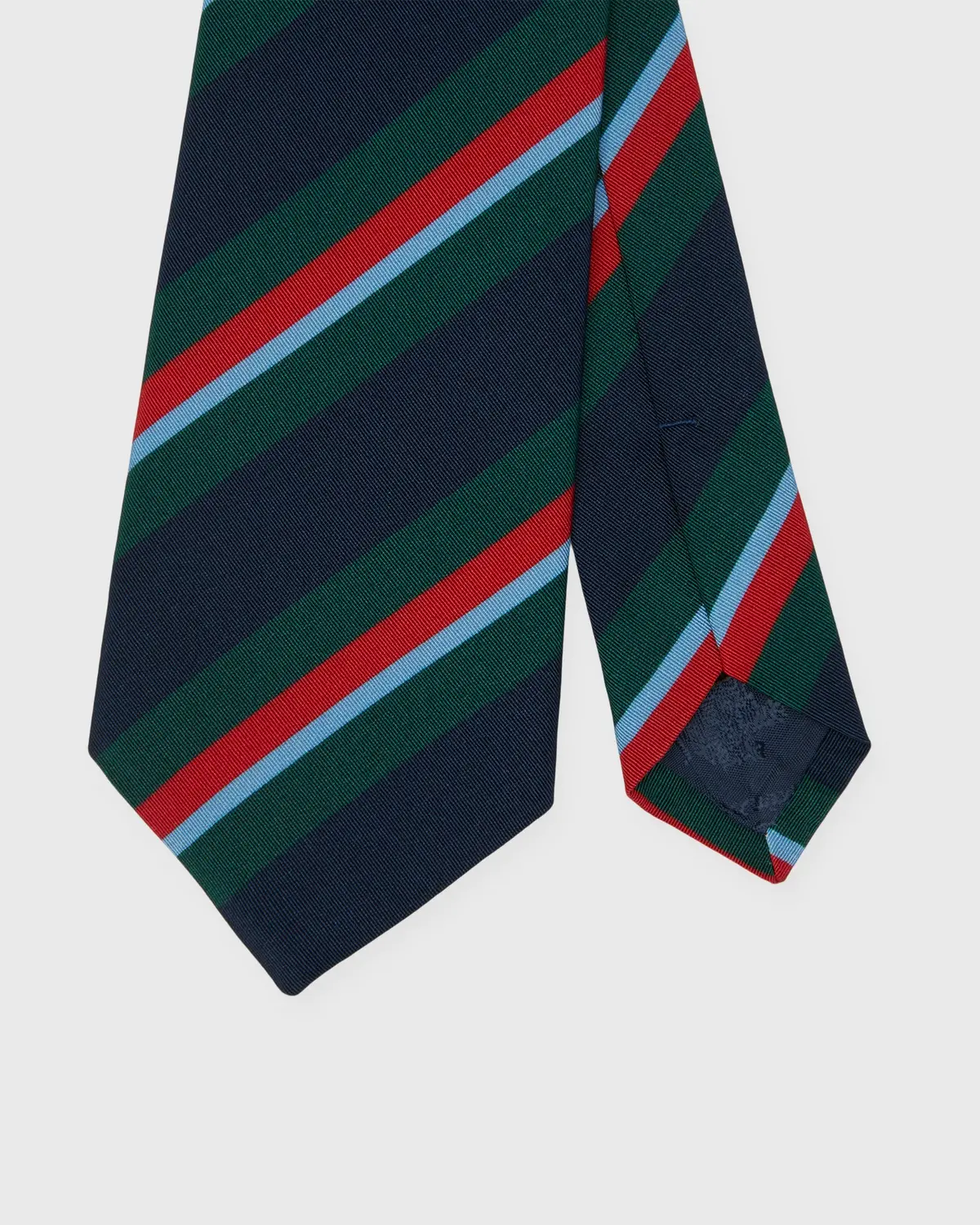Irish Poplin Tie In Navy/Hunter/Red/Sky Stripe 1