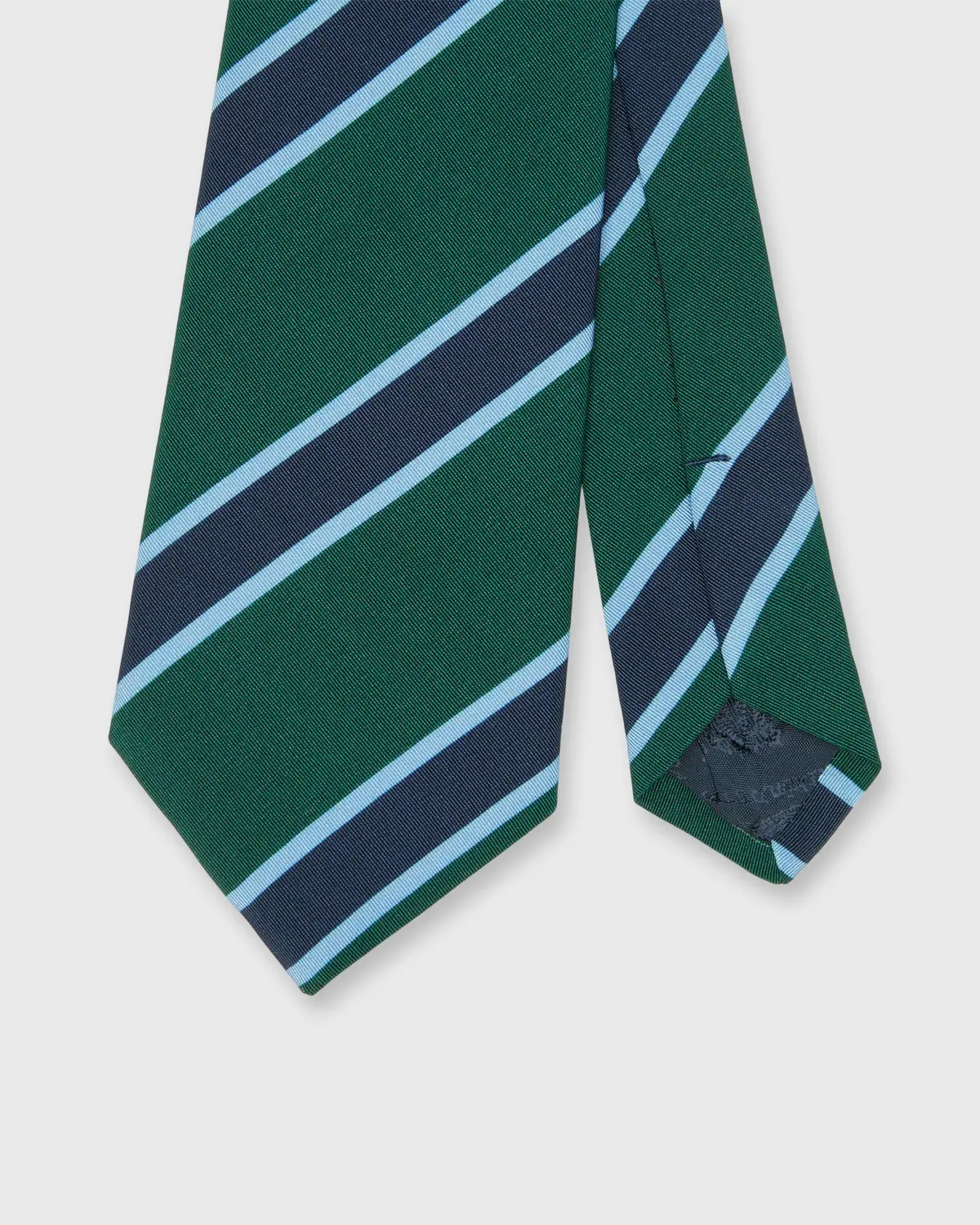 Irish Poplin Tie In Hunter/Navy/Sky Stripe 1