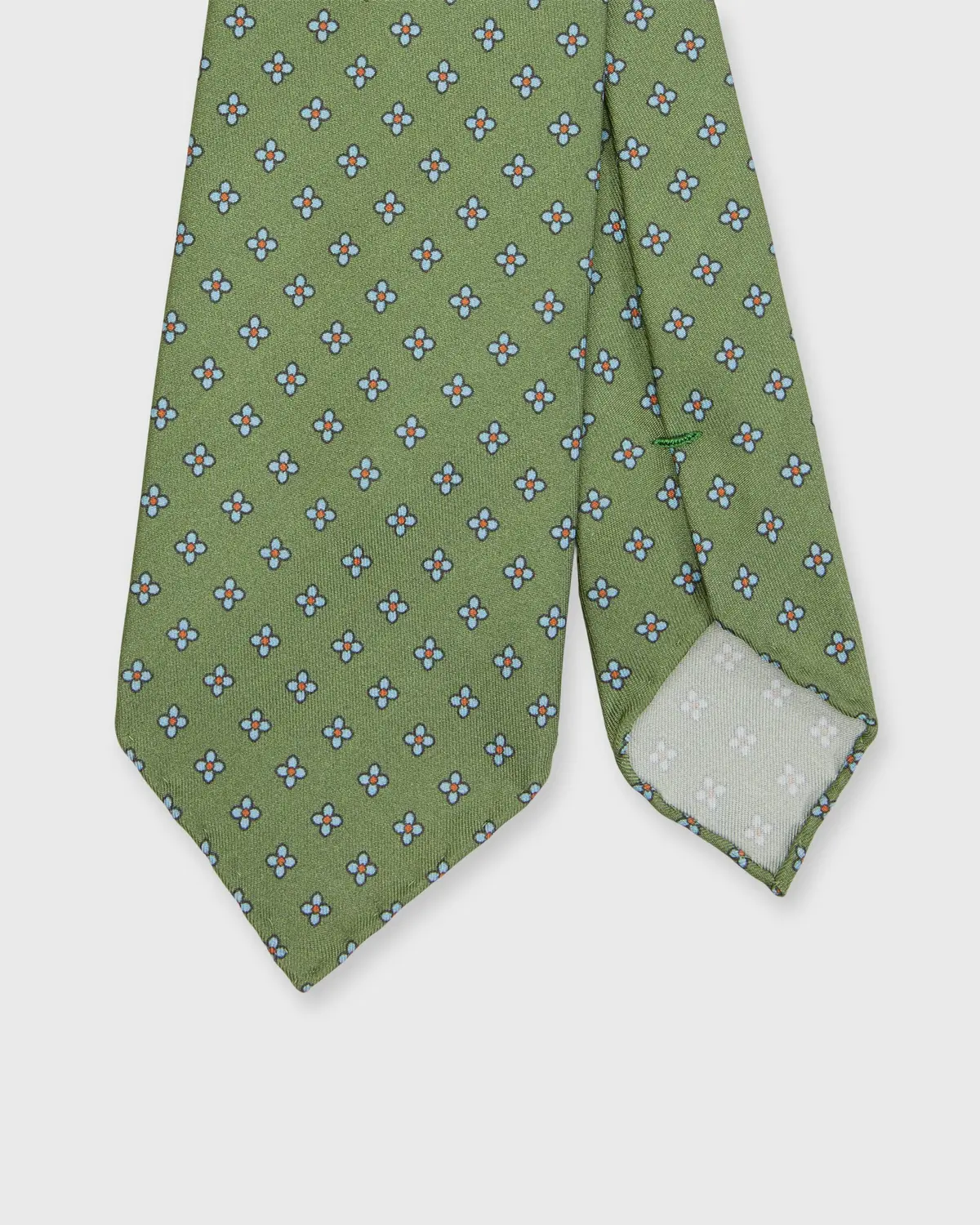 Silk Print Tie In Olive/Sky Flower 1