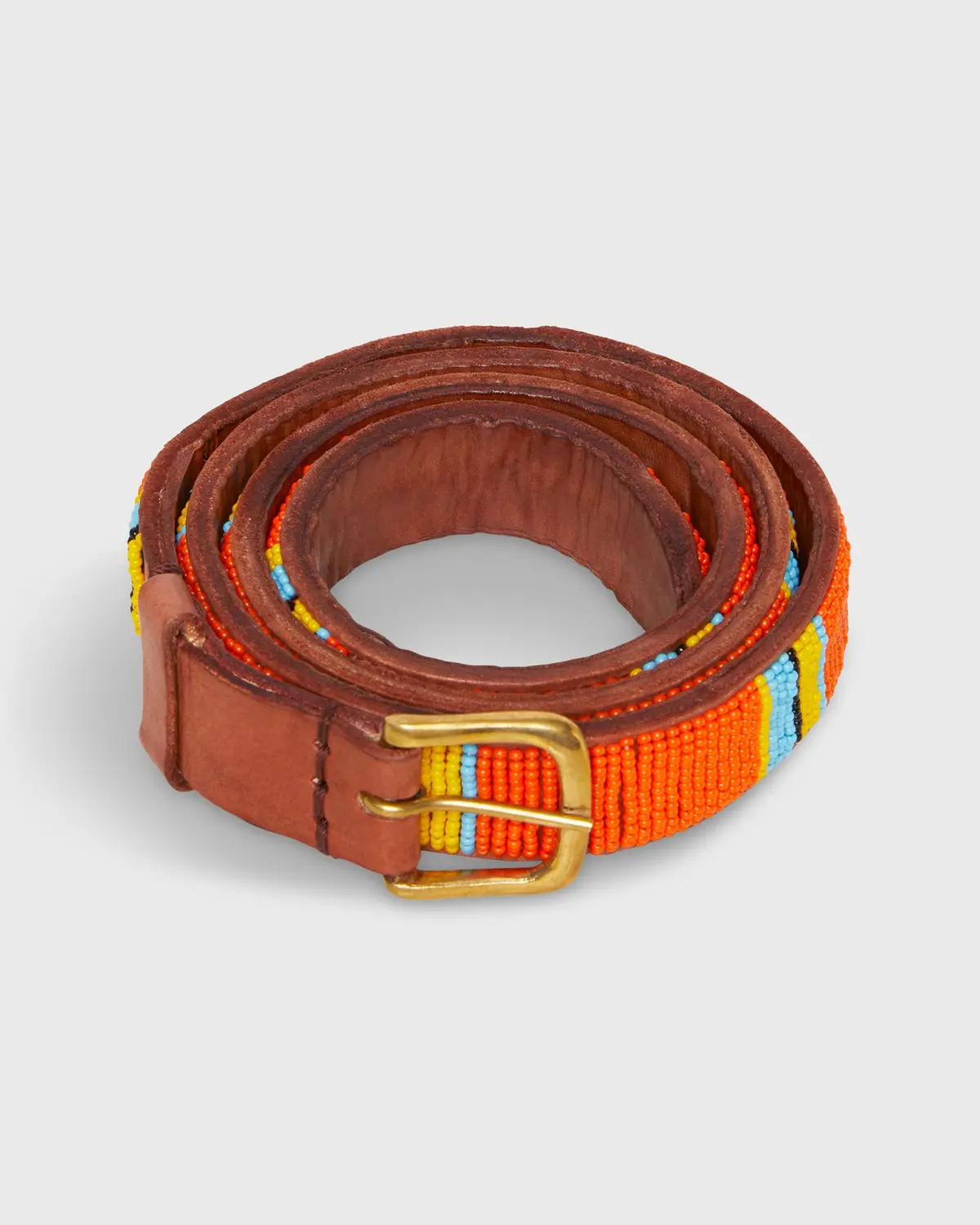 1" African Fully Beaded Belt In Orange/Yellow/Blue 1
