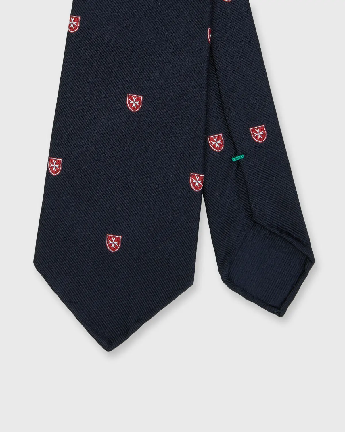 Silk Woven Club Tie In Navy/Red Shield 1
