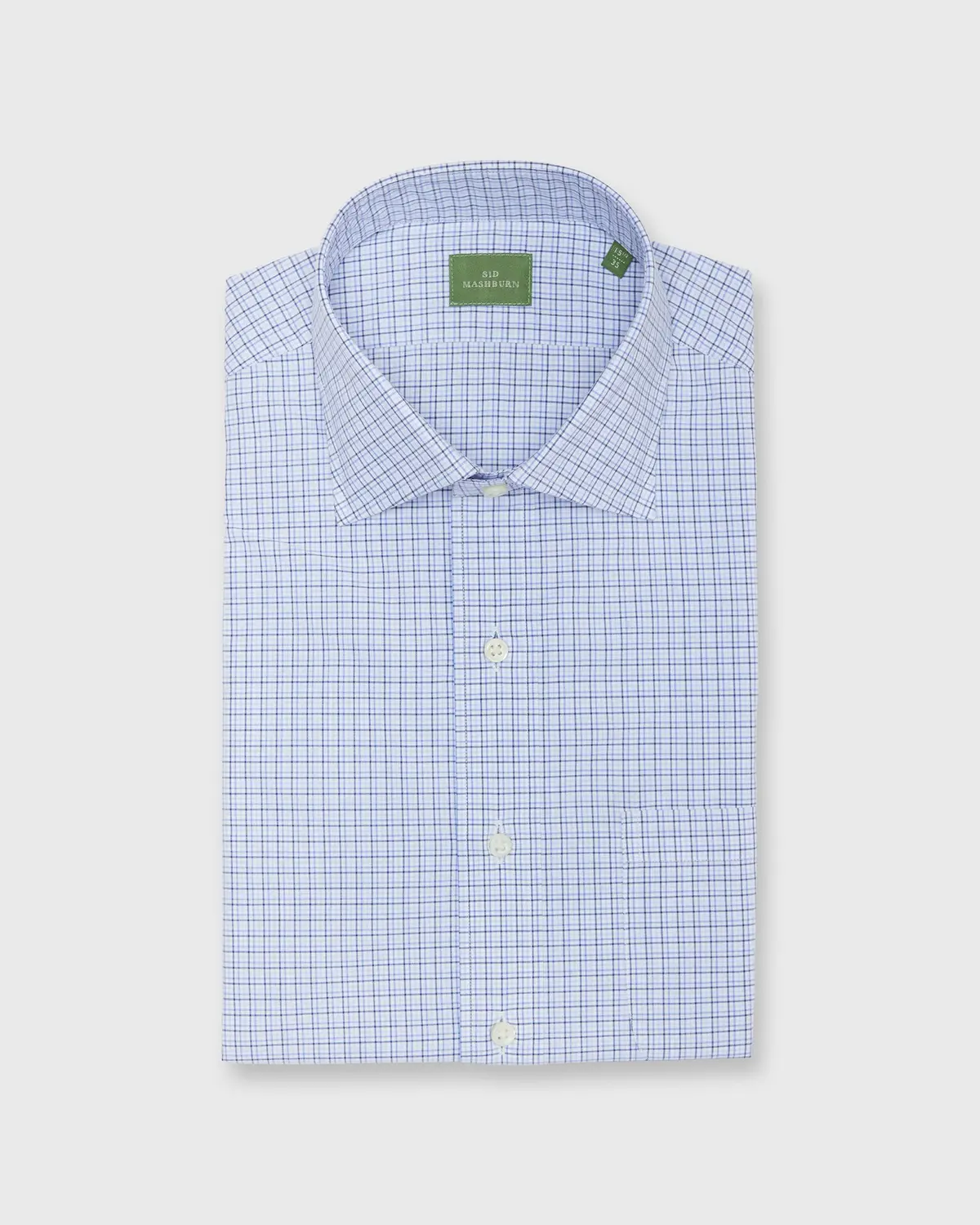 Spread Collar Dress Shirt In Blue Multi Tattersall Poplin 1