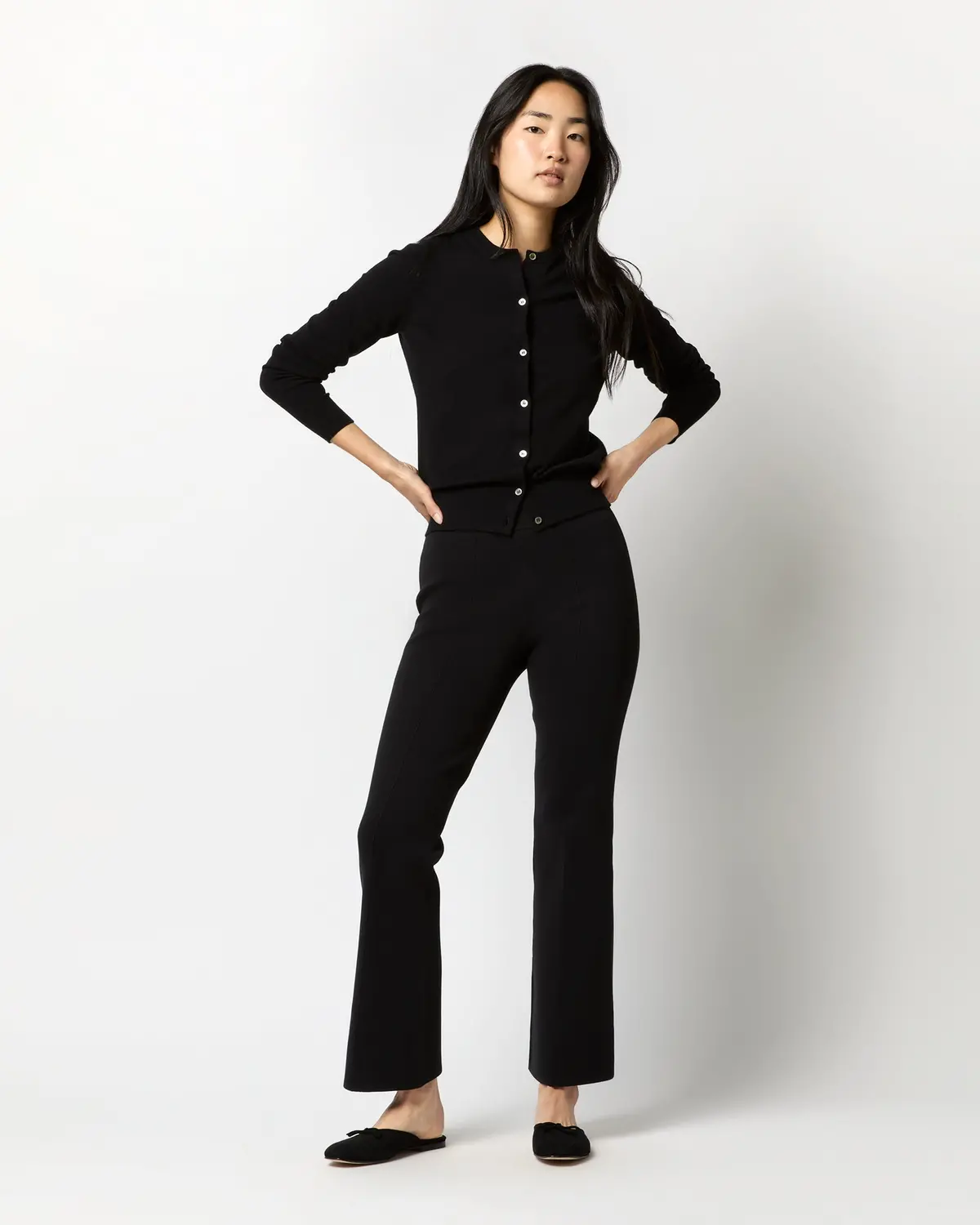 Lara Knit Flare Cropped Pant In Black Supima Cotton 1
