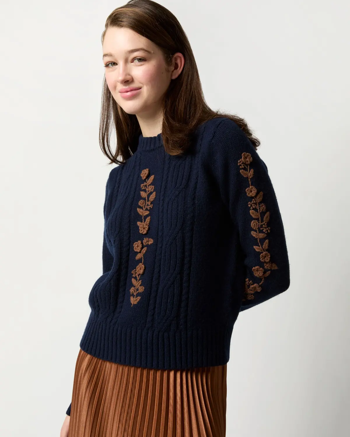 Ellen Sweater In Navy Blue/Timber Extra Fine Merino Wool 1